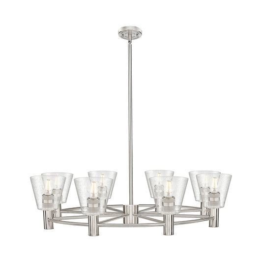 Innovations Caton 36in 8-Light Chandelier | Industrial Satin Nickel and Frosted Glass | Dining Room & Kitchen Island | Model 434-8CR-SN-G454
