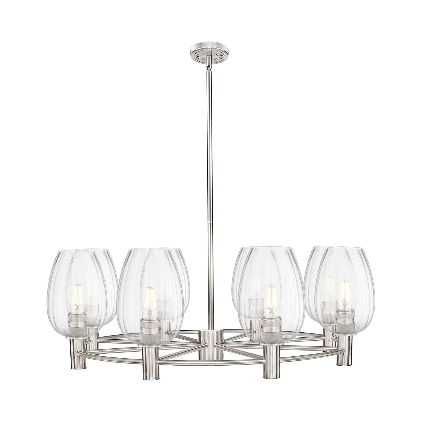 Innovations Preston Flute 36in 8-Light Chandelier | Industrial Satin Nickel and Clear Glass | Dining Room & Living Room | Model 434-8CR-SN-G457-6CL