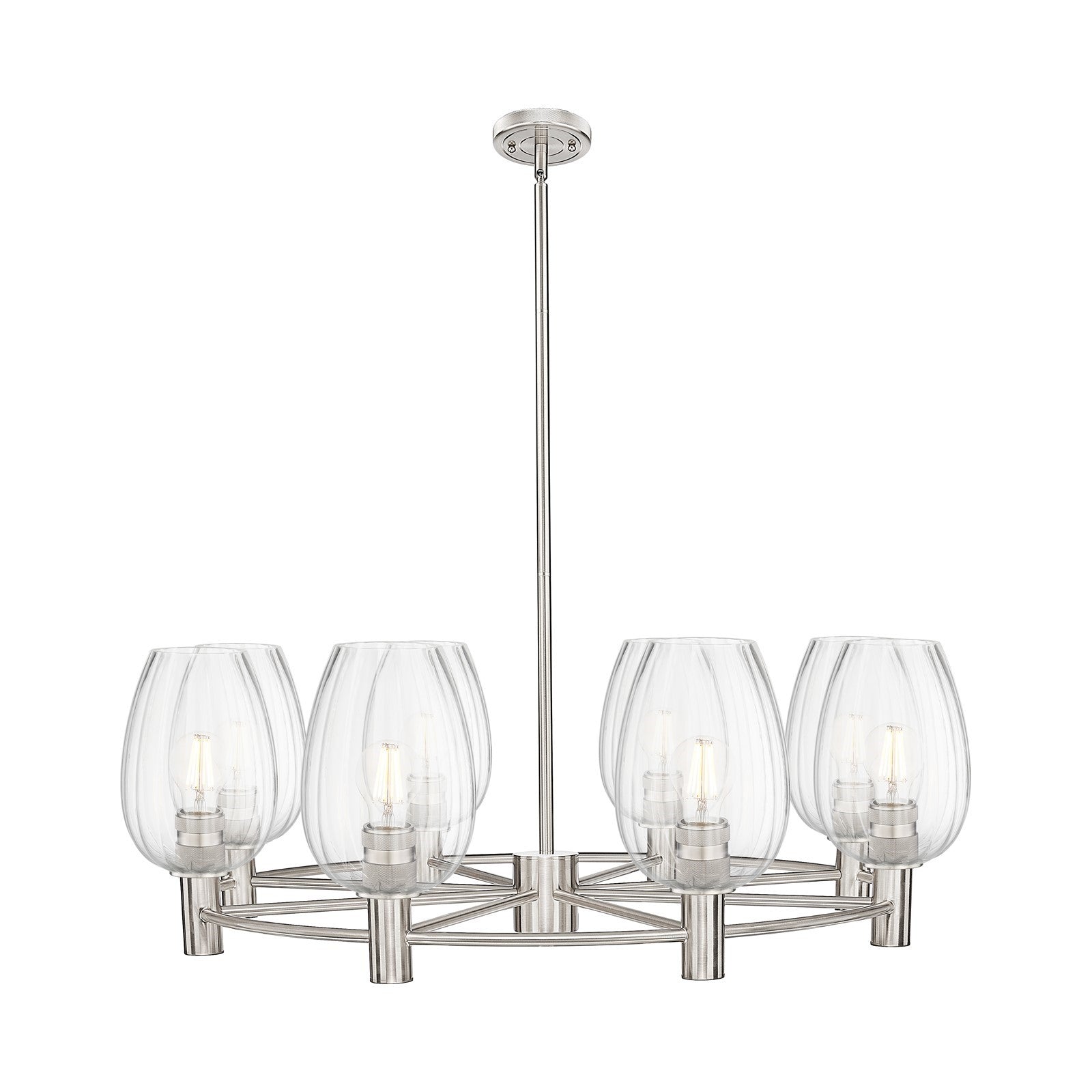 Innovations Preston Flute 36in 8-Light Chandelier | Industrial Satin Nickel and Clear Glass | Dining Room & Living Room | Model 434-8CR-SN-G457-6CL