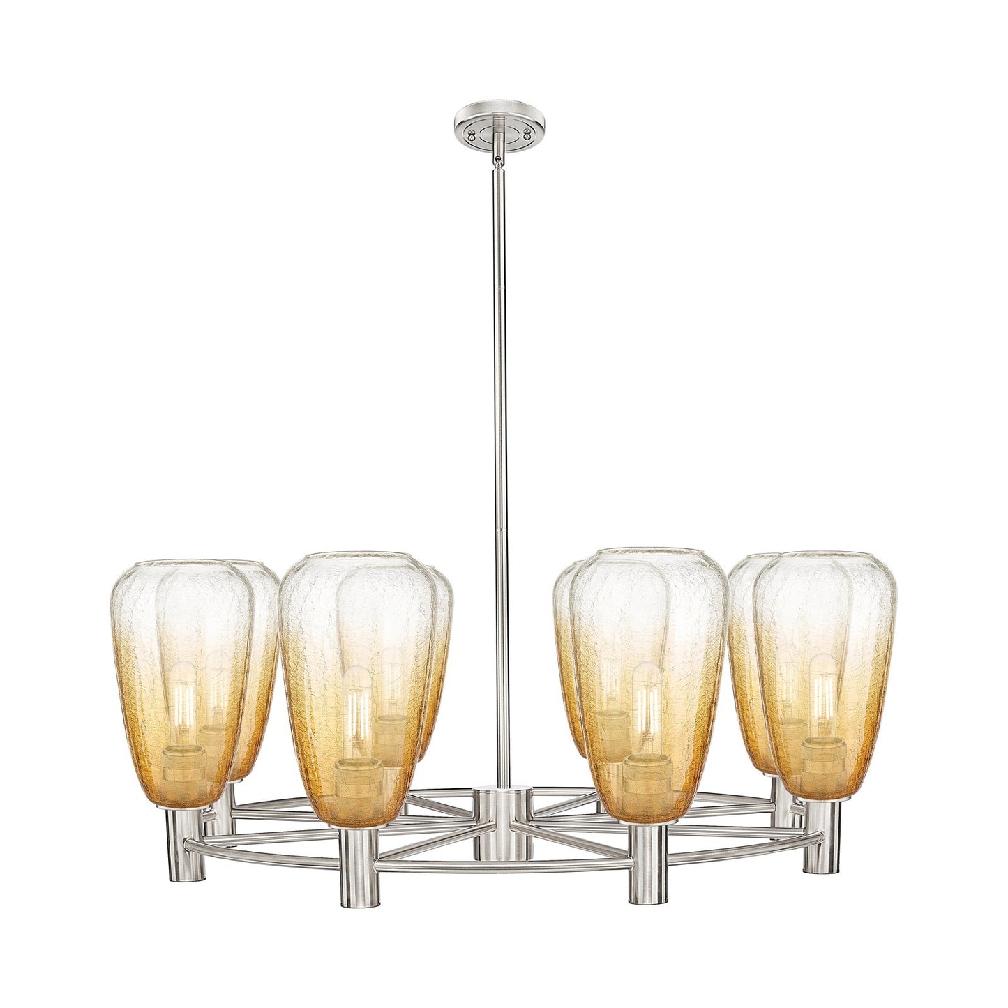 Innovations Brookhaven Almond 36in 8-Light Chandelier | Industrial Satin Nickel and Amber Glass | Dining Room & Foyer | Model 434-8CR-SN-G480-6AM