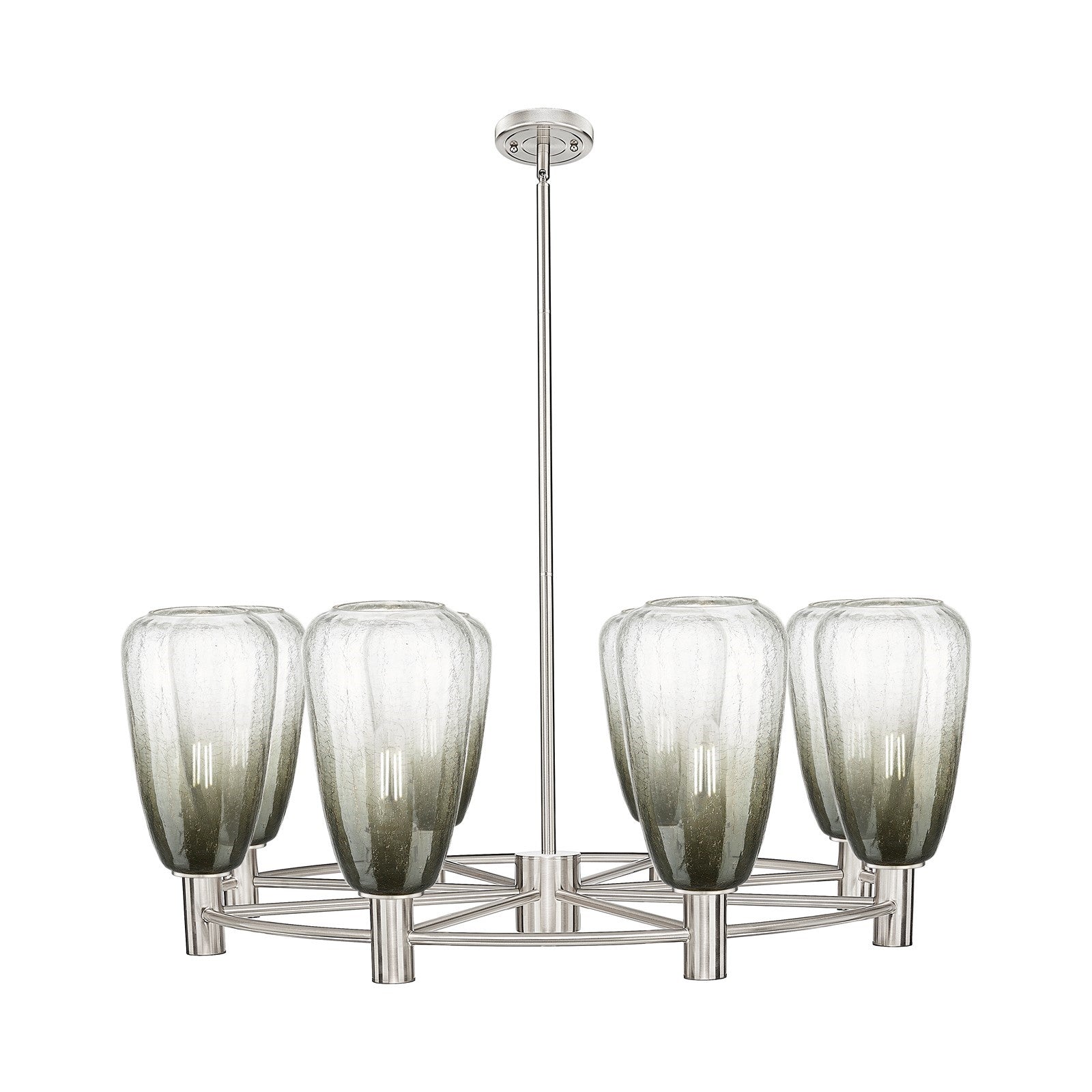 Innovations Brookhaven Almond 36in 8-Light Chandelier | Industrial Satin Nickel and Slate Glass | Dining Room & Foyer | Model 434-8CR-SN-G480-6SL