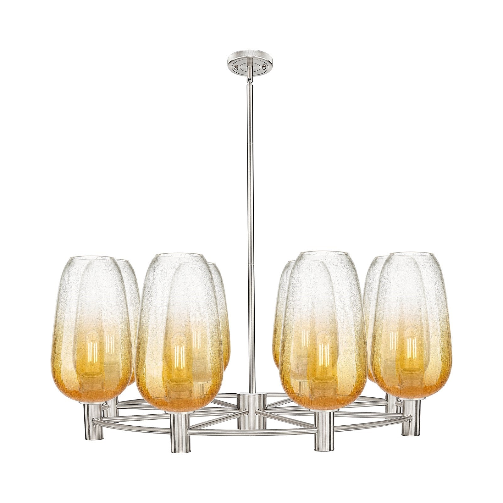 Innovations Brookhaven Flute 36in 8-Light Chandelier | Industrial Satin Nickel and Amber Glass | Dining Room & Living | Model 434-8CR-SN-G484-7AM