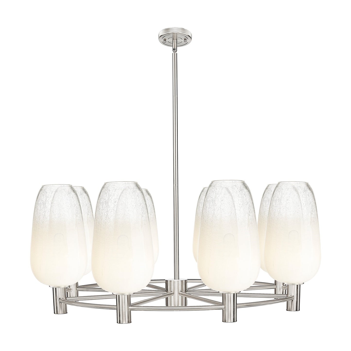 Innovations Brookhaven Flute 36in 8-Light Chandelier | Industrial Satin Nickel and Opal Glass | Dining Room & Living Room | Model 434-8CR-SN-G484-7OP