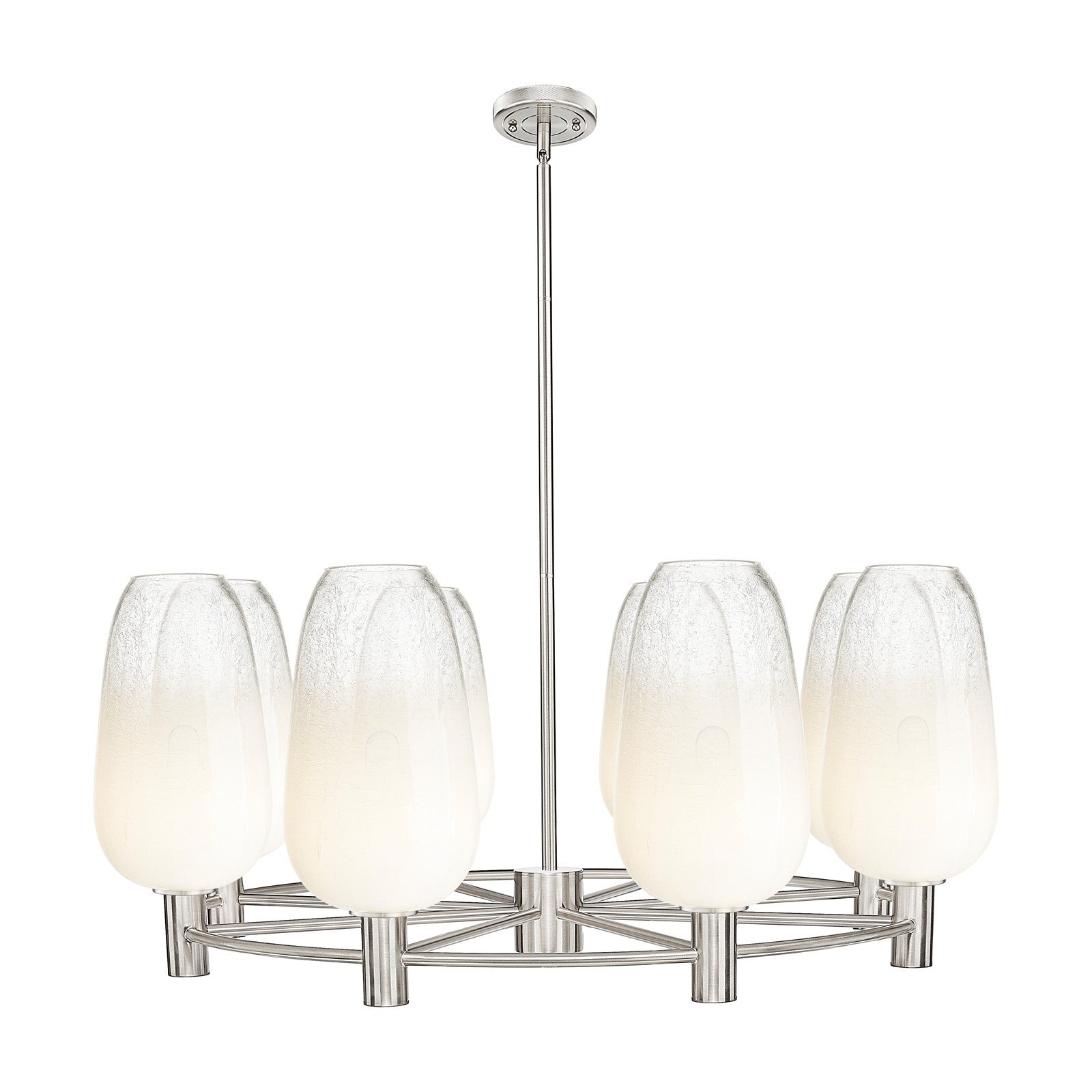 Innovations Brookhaven Flute 36in 8-Light Chandelier | Industrial Satin Nickel and Opal Glass | Dining Room & Living Room | Model 434-8CR-SN-G484-7OP