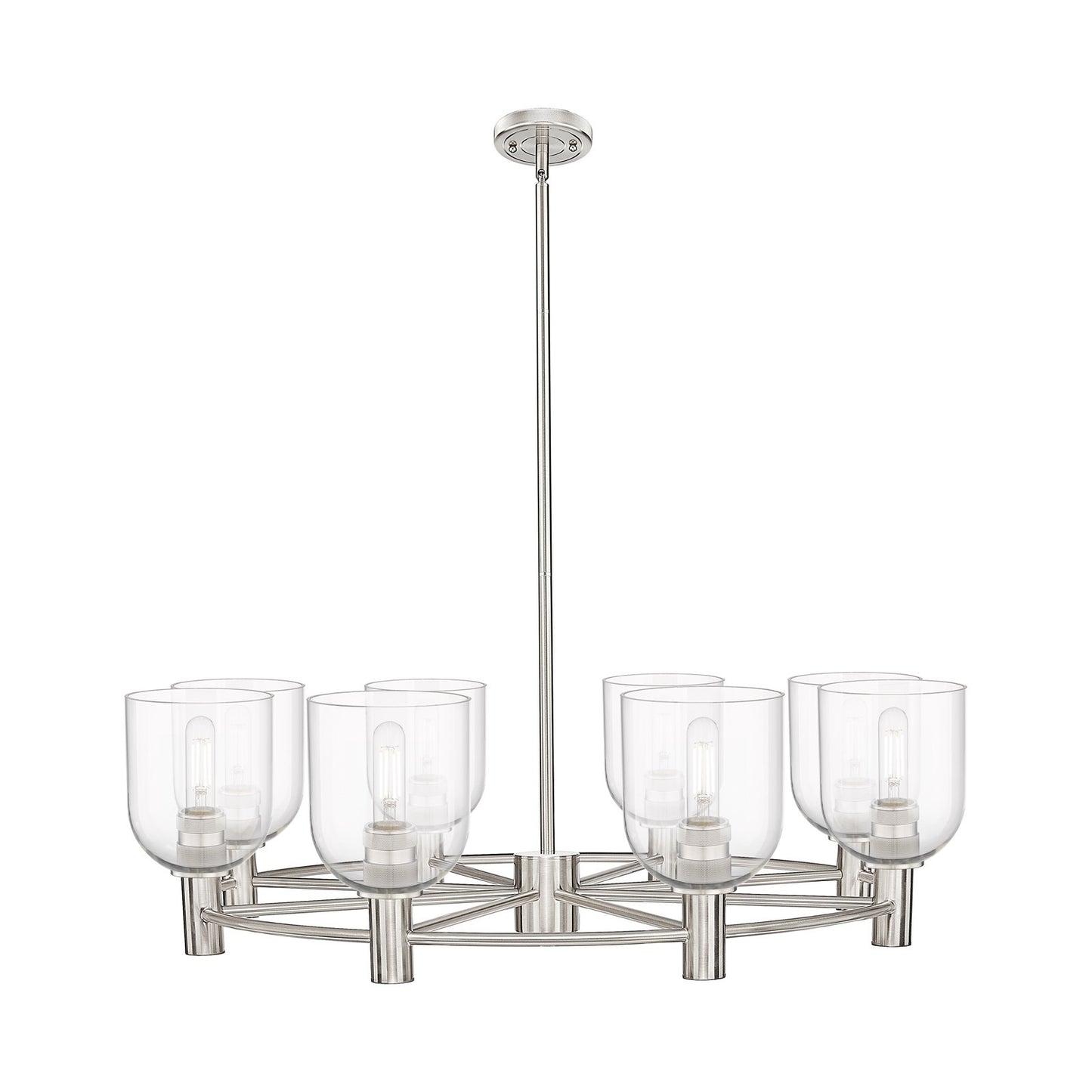 Innovations Bella 35in 8-Light Chandelier | Industrial Satin Nickel and Clear Glass | Kitchen Island & Dining Room | Model 434-8CR-SN-G558-6CL