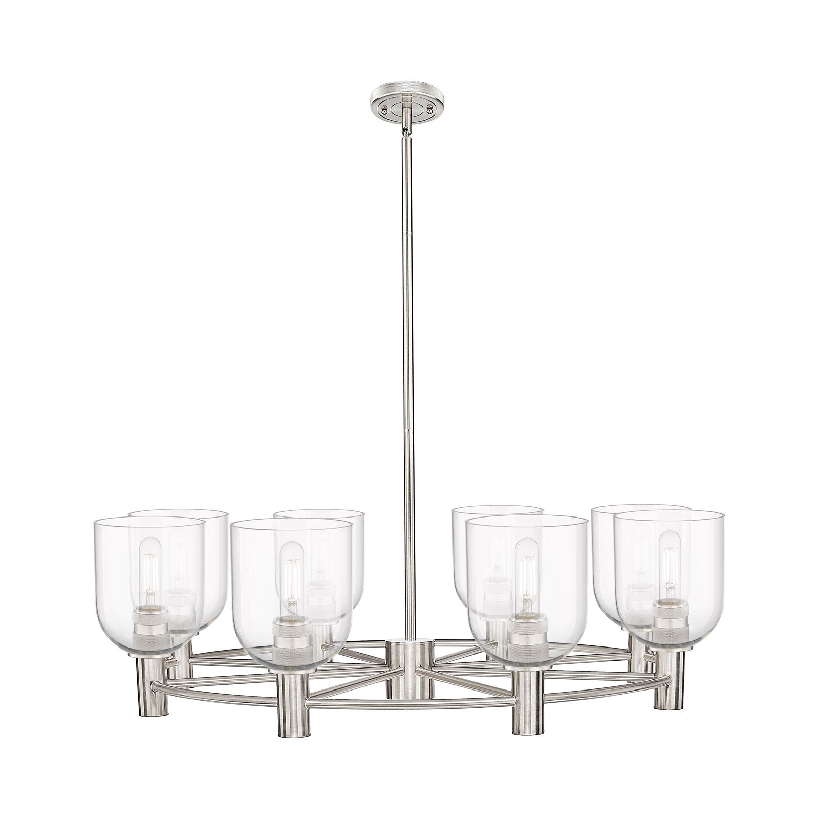 Innovations Bella 35in 8-Light Chandelier | Industrial Satin Nickel and Clear Glass | Kitchen Island & Dining Room | Model 434-8CR-SN-G558-6CL