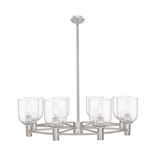 Innovations Bella 35in 8-Light Chandelier | Industrial Satin Nickel and Clear Glass | Kitchen Island & Dining Room | Model 434-8CR-SN-G558-6CL