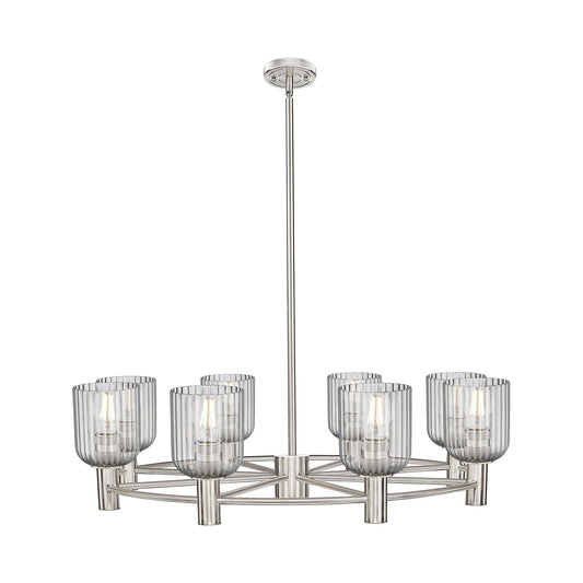 Innovations Crown Point 35in 8-Light Chandelier | Industrial Satin Nickel and Light Smoke Glass | Dining Room & Foyer | Model 434-8CR-SN-G559-5SM