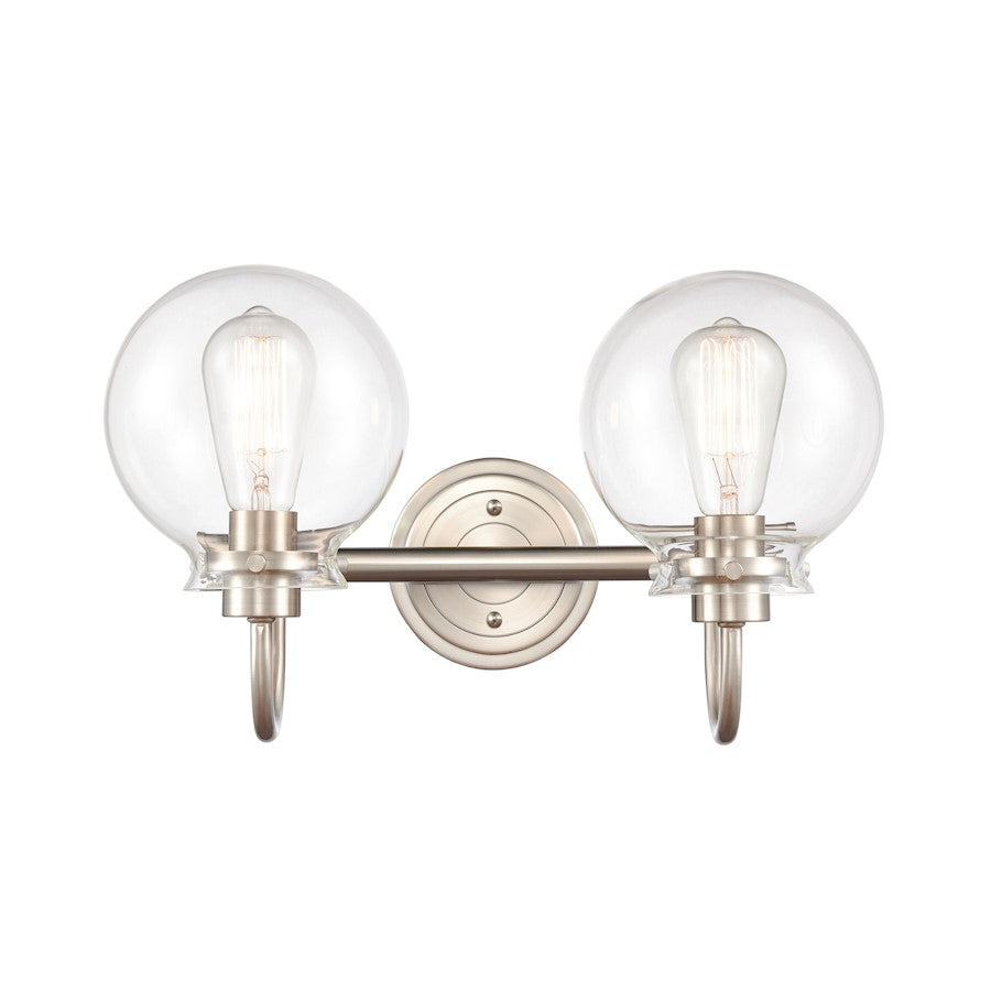 Innovations Lighting Olivia 17in 2-Light Bathroom Vanity Light | Mid-Century Modern Satin Nickel and Clear Glass | Bathroom Vanity & | Model 437-2W-SN-CL