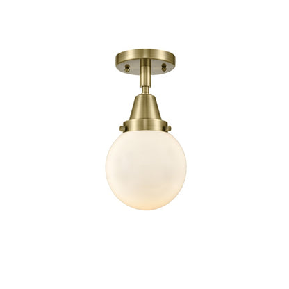 Innovations Caden Beacon 1Lt 6" LED Flush, AB/White - 447-1C-AB-G201-6-LED