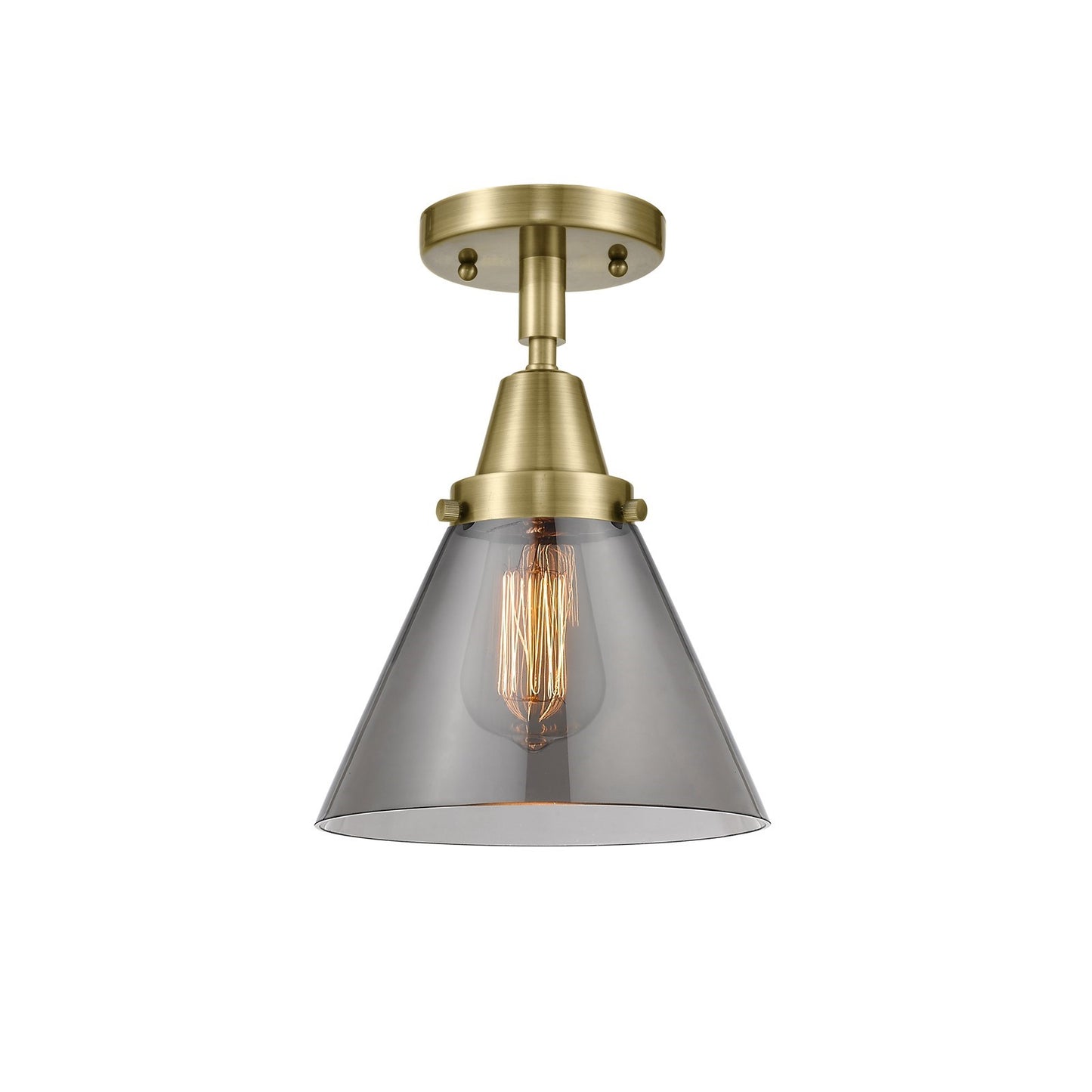 Innovations Cone 8in 1-Light Semi-Flush | Industrial Antique Brass and Light Smoke Glass | Entryway & Hallway | Model 447-1C-AB-G43-LED