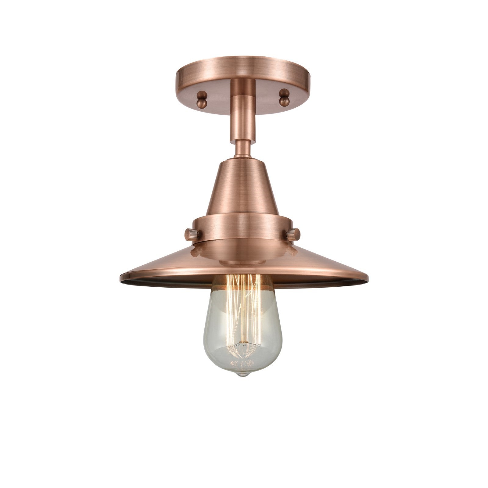 Innovations Railroad 8in 1-Light Semi-Flush | Industrial Antique Copper Metal | Entryway & Hallway | 8 x 8 x 7 in | Model 447-1C-AC-M3-LED