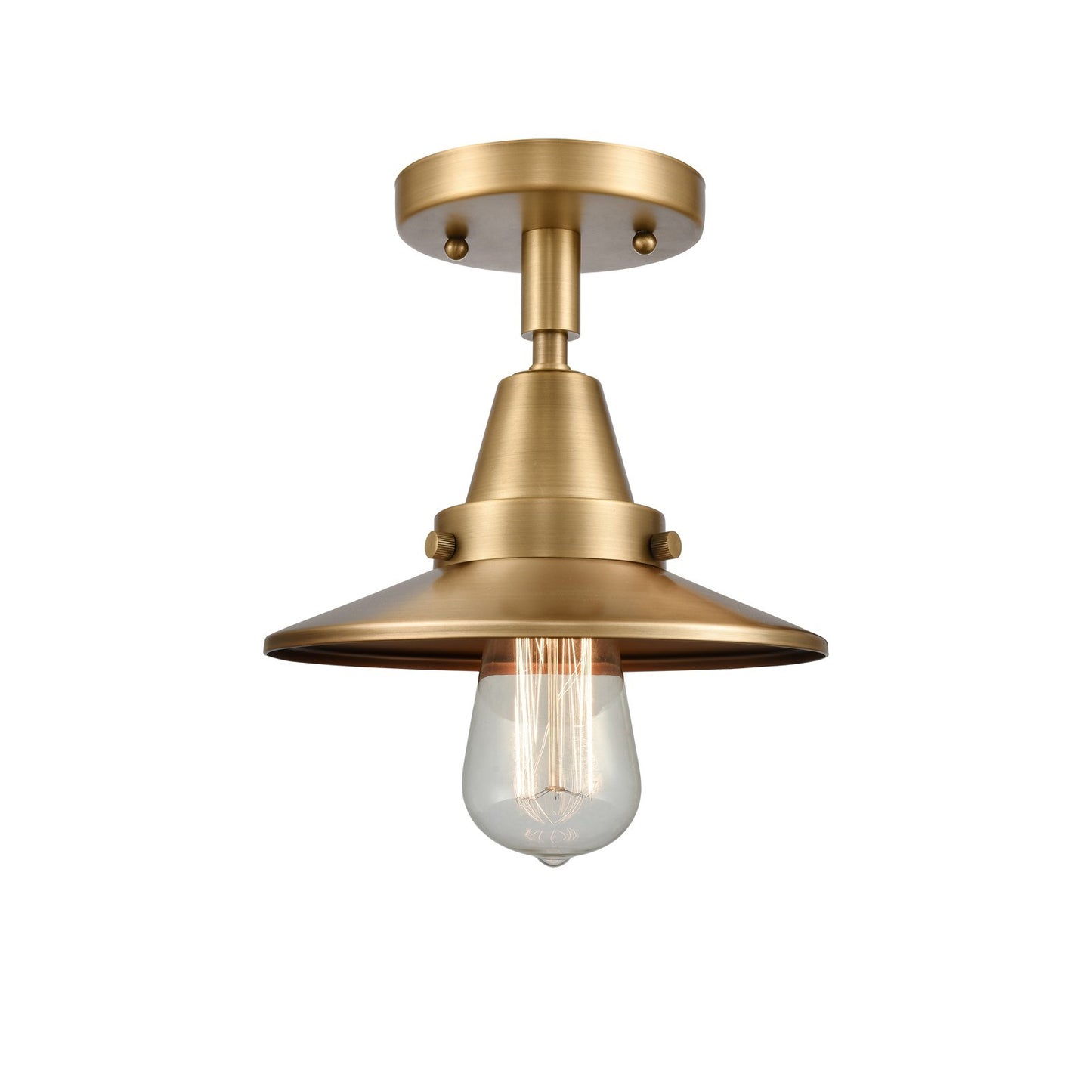 Innovations Railroad 8in 1-Light Semi-Flush | Industrial Brushed Brass and Brushed Brass Metal Shade | Hallway & Entryway | Model 447-1C-BB-M4