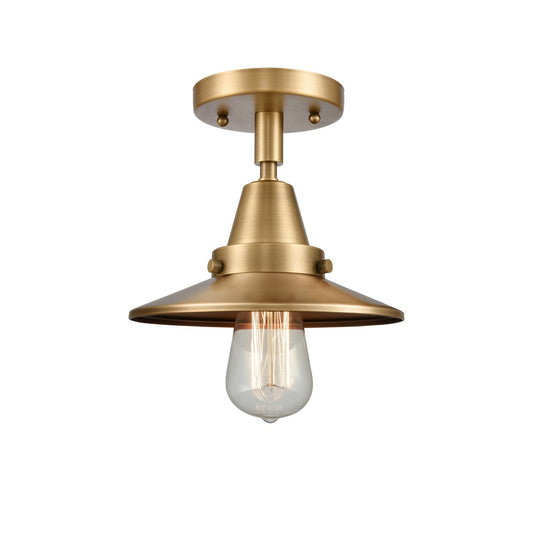 Innovations Railroad 8in 1-Light Semi-Flush | Industrial Brushed Brass and Brushed Brass Metal Shade | Hallway & Entryway | Model 447-1C-BB-M4