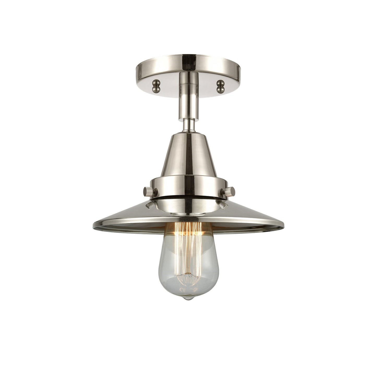 Innovations Railroad 8in 1-Light Semi-Flush | Industrial Polished Nickel and Polished Nickel Metal Shade | Entryway | Model 447-1C-PN-M1-LED