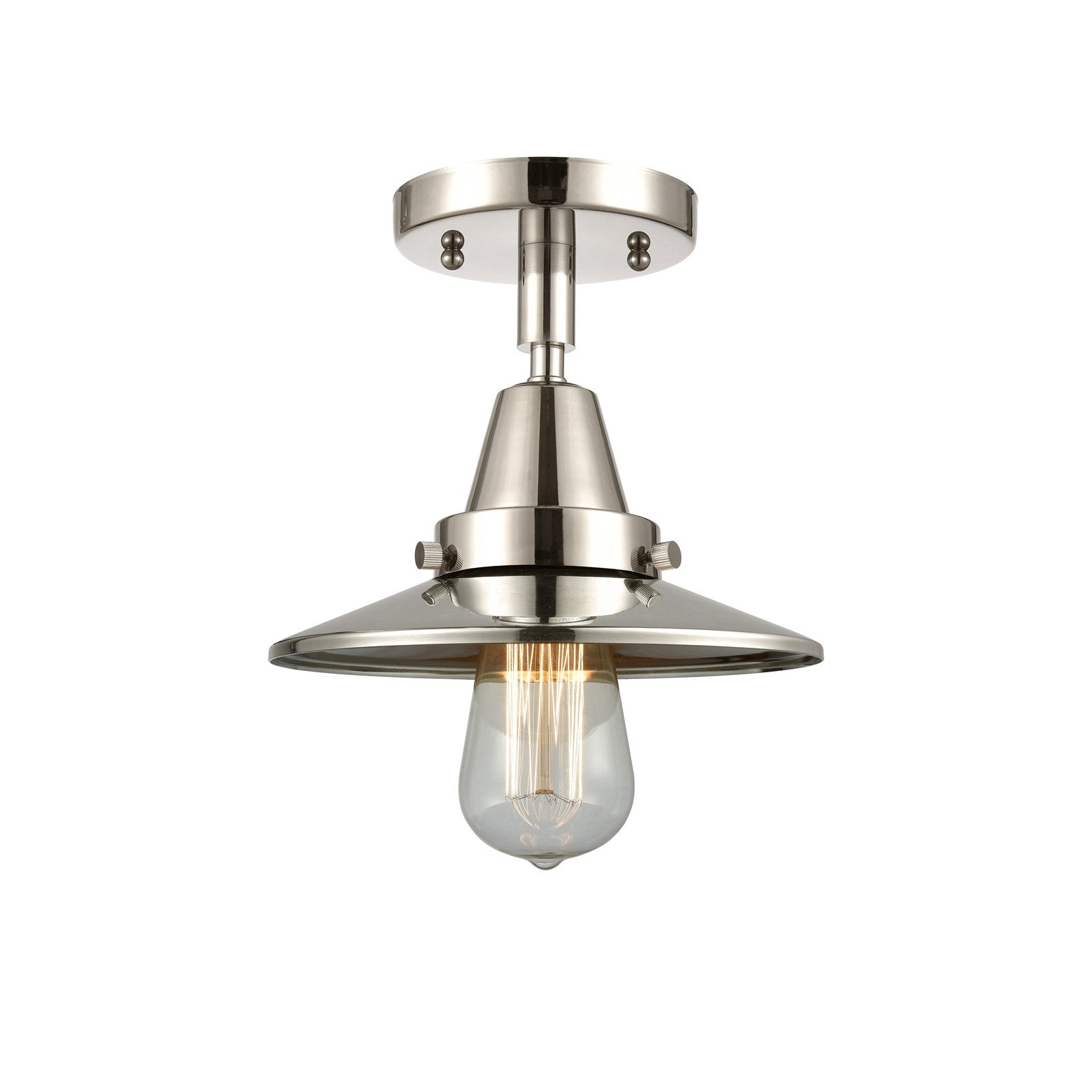 Innovations Railroad 8in 1-Light Semi-Flush | Industrial Polished Nickel and Polished Nickel Metal Shade | Entryway | Model 447-1C-PN-M1-LED