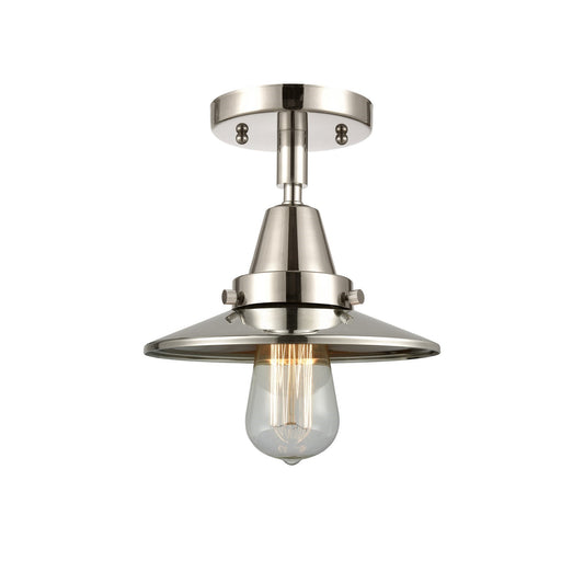 Innovations Railroad 8in 1-Light Semi-Flush | Industrial Polished Nickel and Polished Nickel Metal Shade | Entryway | Model 447-1C-PN-M1-LED