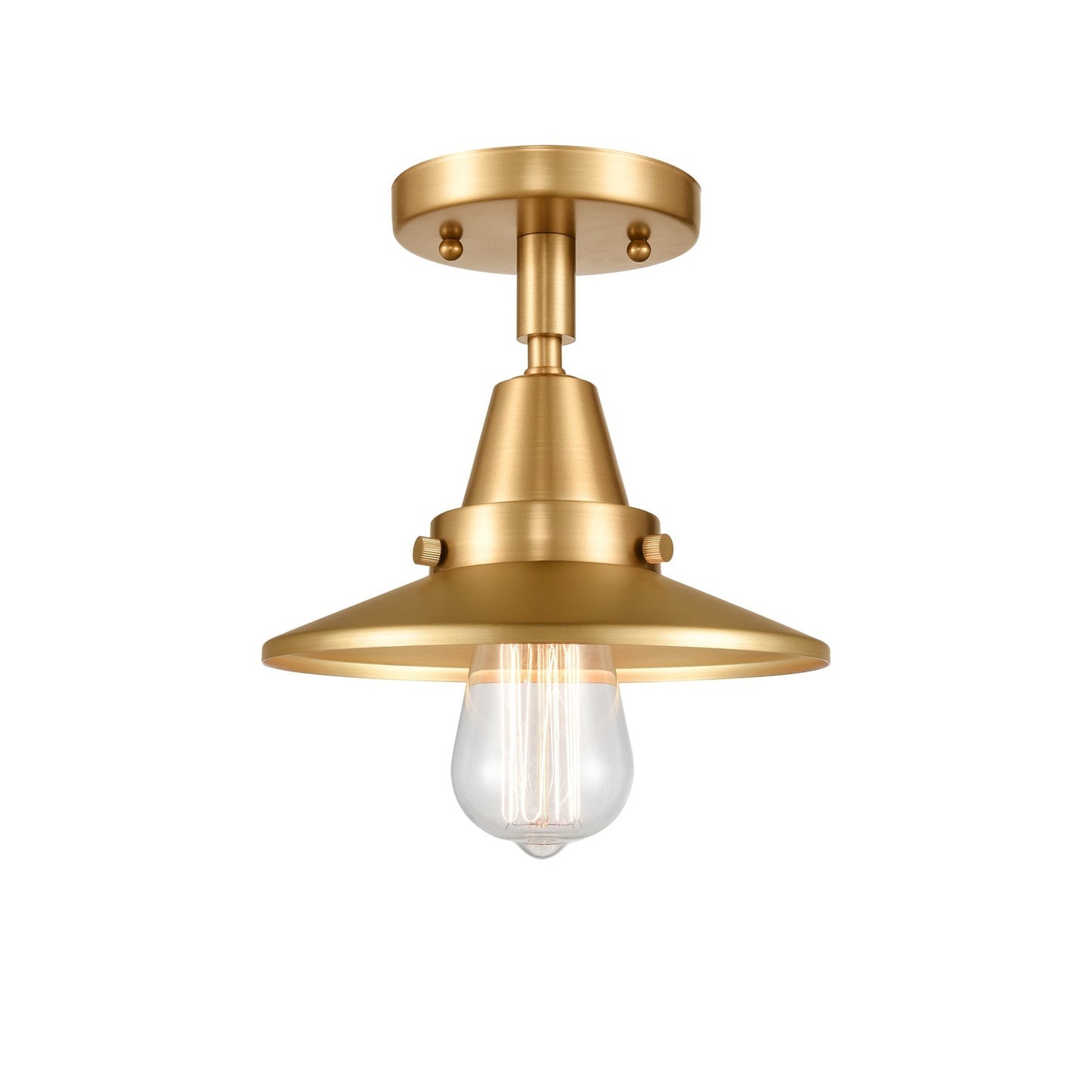 Innovations Railroad 8in 1-Light Semi-Flush | Industrial Satin Gold and Satin Gold Metal Shade | Entryway & Hallway | Model 447-1C-SG-M4-LED