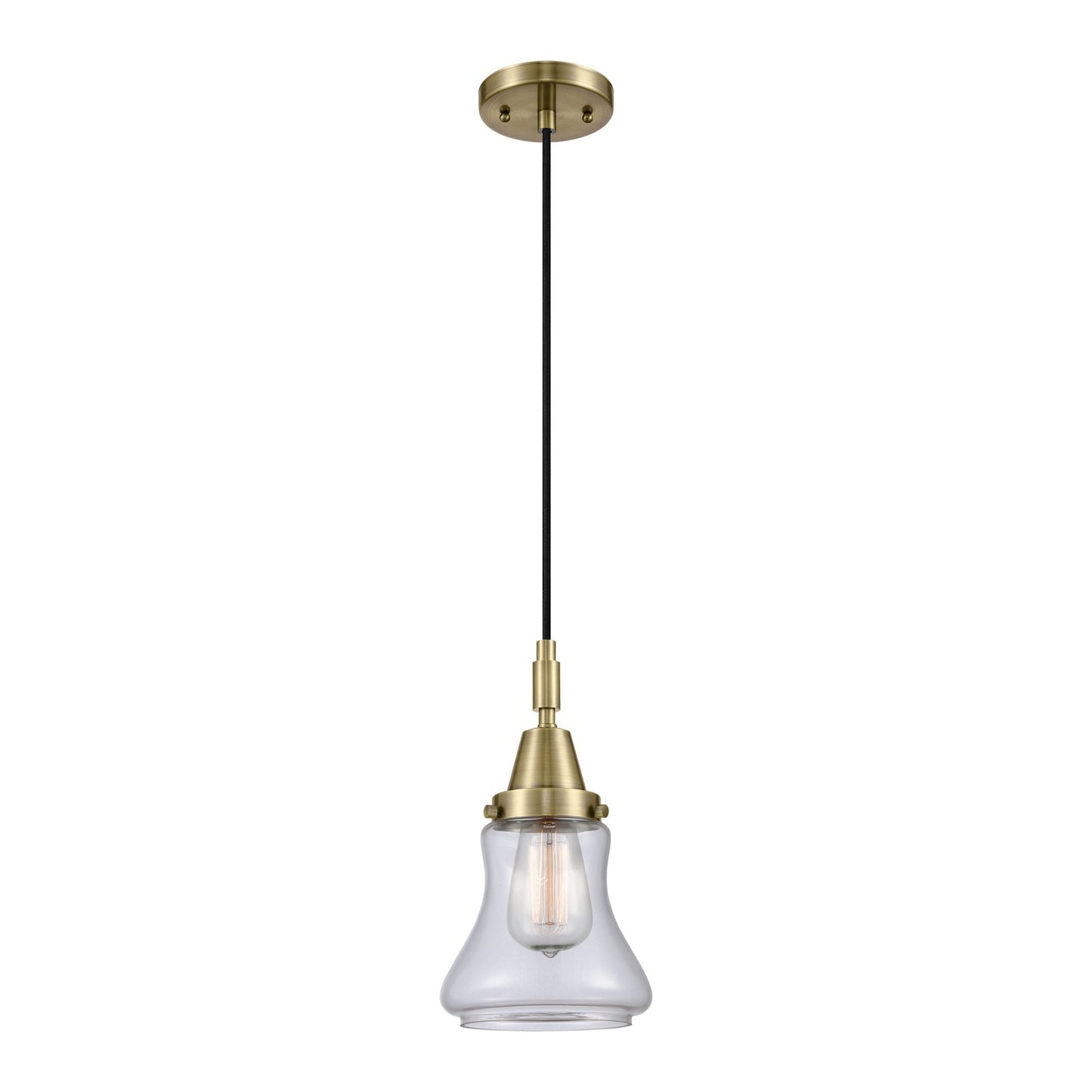 Innovations Bellmont 7in 1-Light Mini Pendant | Industrial Antique Brass and Clear Glass | Kitchen Island & Dining Room | Model 447-1P-AB-G192
