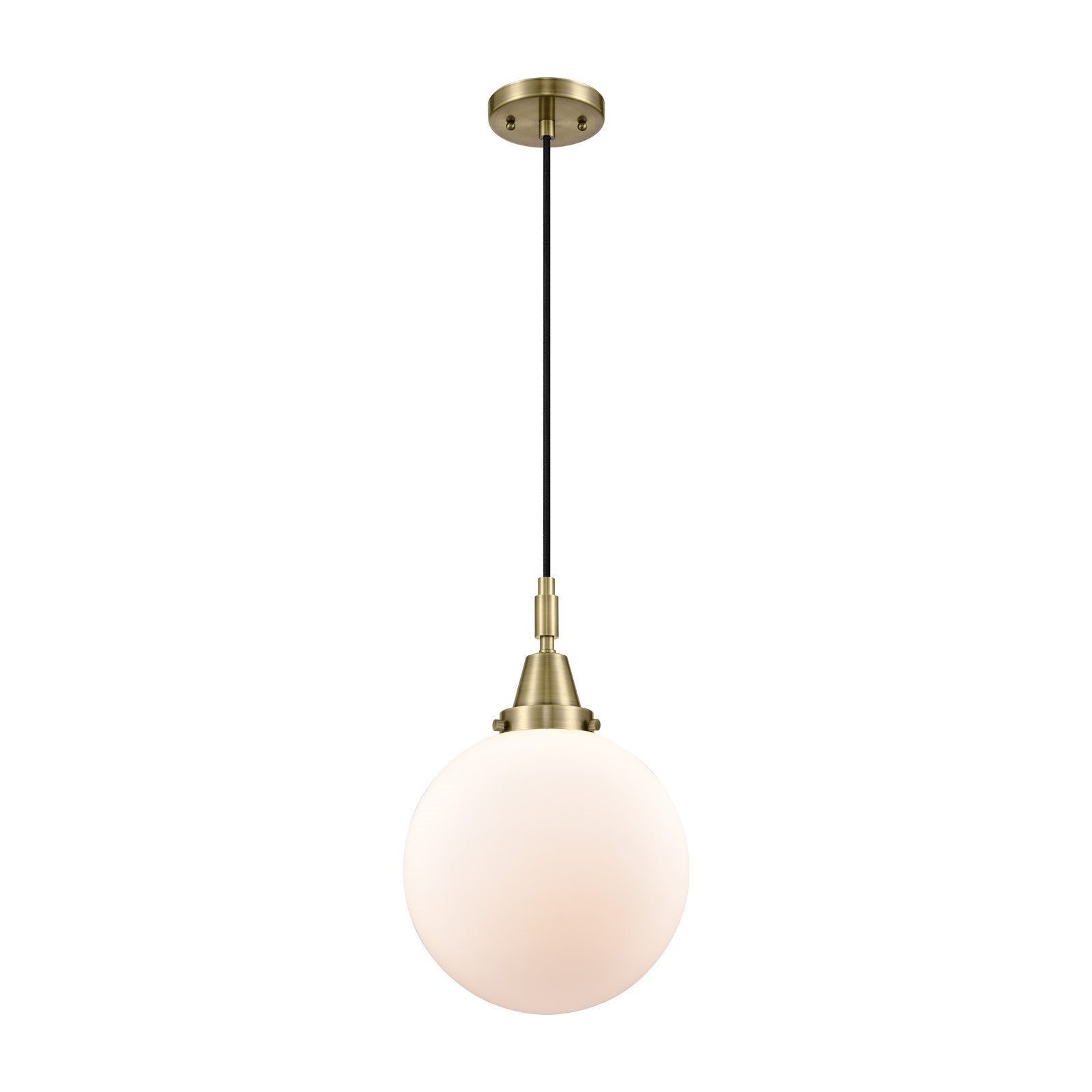 Innovations Beacon 10in 1-Light Mini Pendant | Industrial Antique Brass and Matte White Glass | Kitchen Island & Dining | Model 447-1P-AB-G201-10