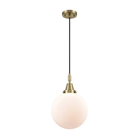 Innovations Beacon 10in 1-Light Mini Pendant | Industrial Antique Brass and Matte White Glass | Kitchen Island & Dining | Model 447-1P-AB-G201-10
