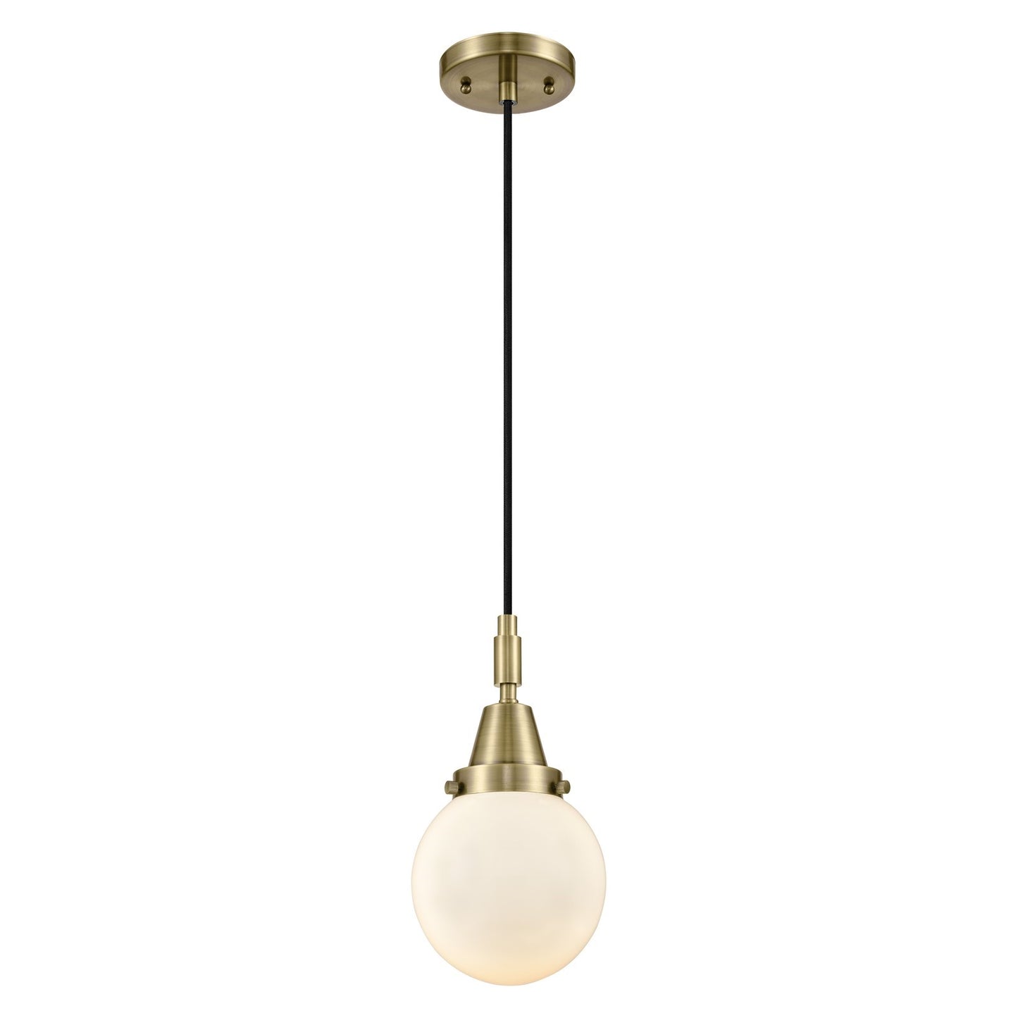 Innovations Beacon 6in 1-Light Mini Pendant | Industrial Antique Brass and Matte White Glass | Kitchen Island & Dining Room | Model 447-1P-AB-G201-6
