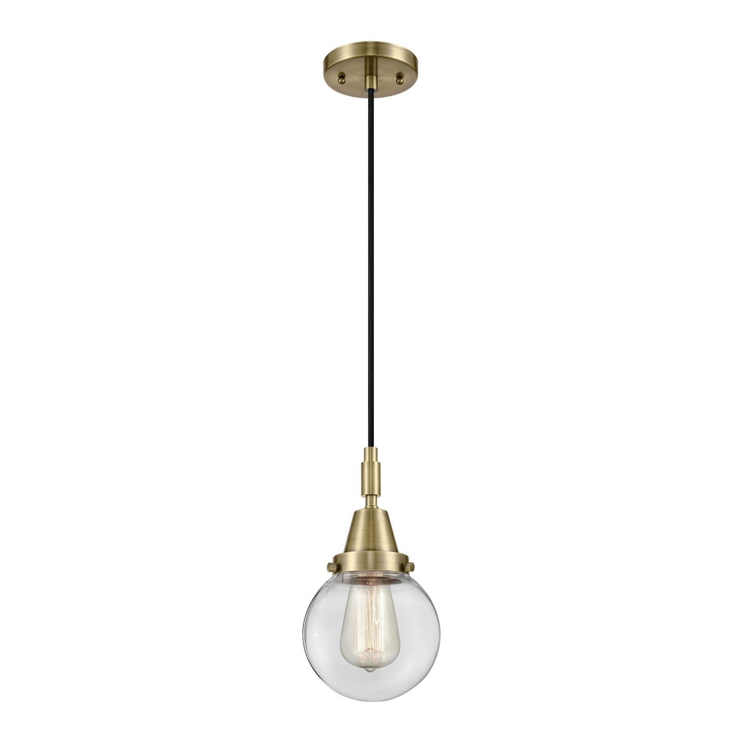 Innovations Beacon 6in 1-Light Mini Pendant | Industrial Antique Brass and Clear Glass | Kitchen Island & Dining Room | Model 447-1P-AB-G202-6