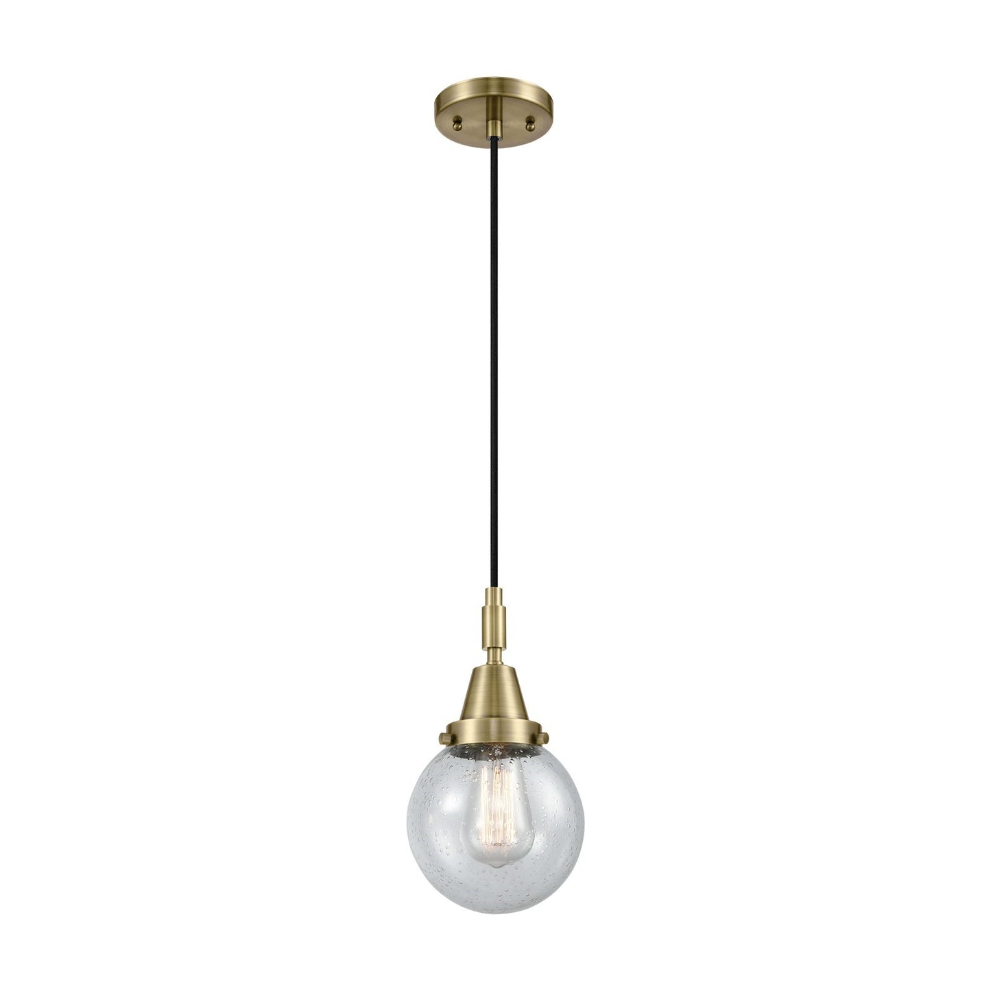 Innovations Beacon 6in 1-Light Mini Pendant | Industrial Antique Brass and Seedy Glass | Kitchen Island & Dining Room | Model 447-1P-AB-G204-6
