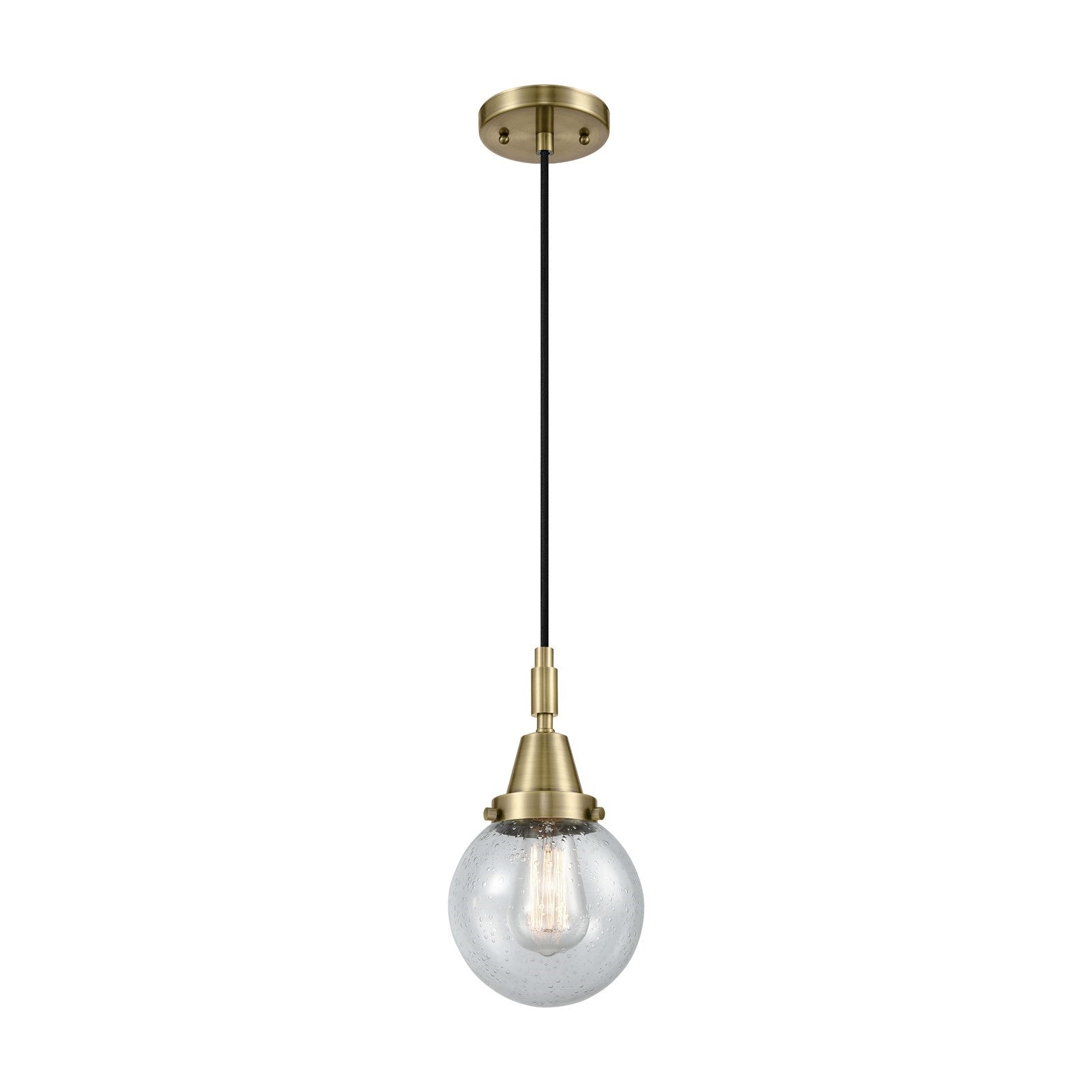 Innovations Beacon 6in 1-Light Mini Pendant | Industrial Antique Brass and Seedy Glass | Kitchen Island & Dining Room | Model 447-1P-AB-G204-6