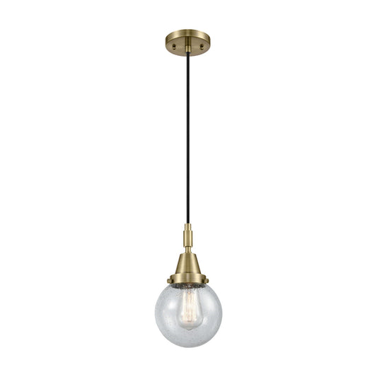 Innovations Beacon 6in 1-Light Mini Pendant | Industrial Antique Brass and Seedy Glass | Kitchen Island & Dining Room | Model 447-1P-AB-G204-6
