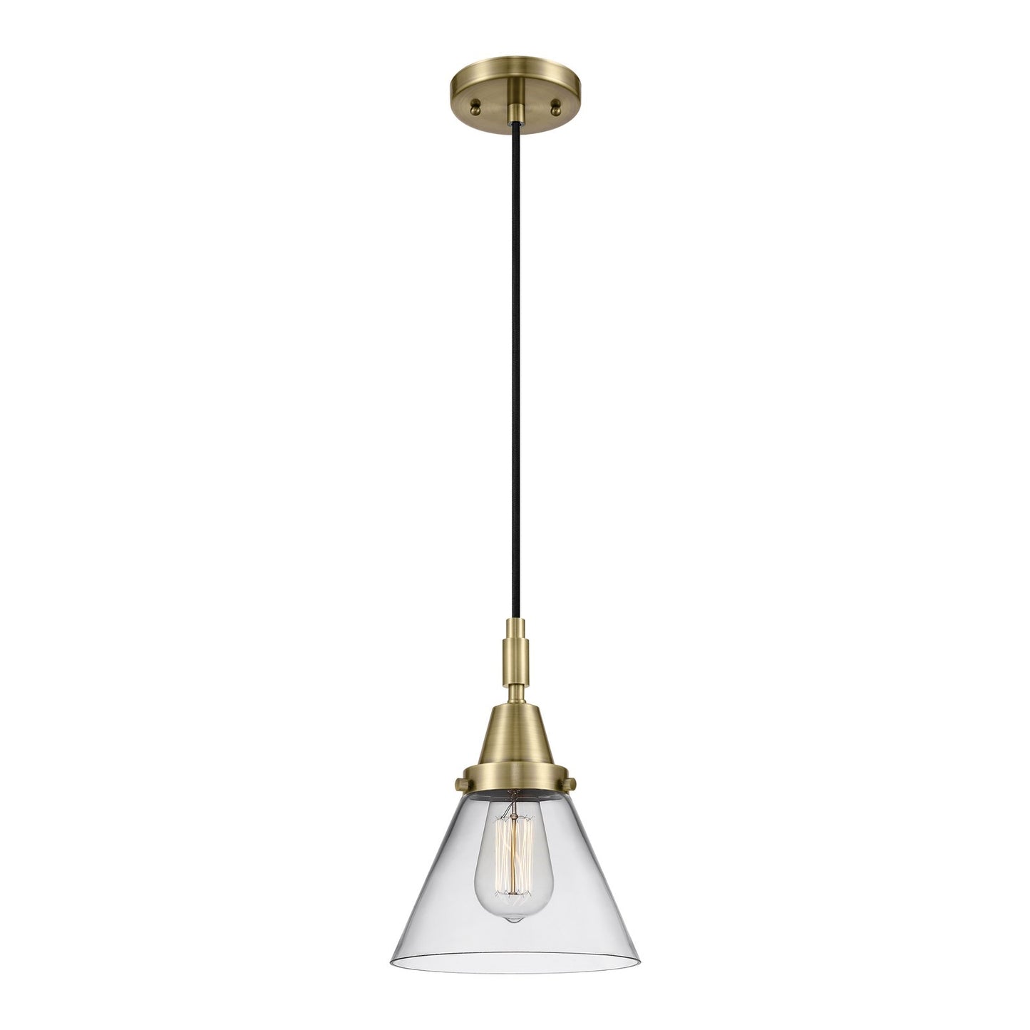 Innovations Cone 8in 1-Light Mini Pendant | Industrial Antique Brass and Clear Glass | Kitchen Island & Dining Room | Model 447-1P-AB-G42