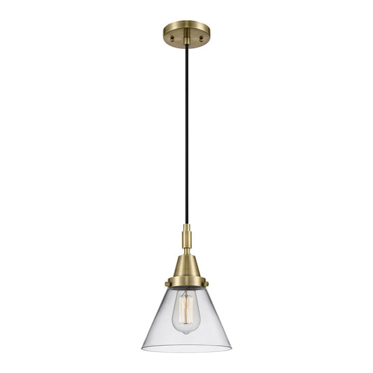 Innovations Cone 8in 1-Light Mini Pendant | Industrial Antique Brass and Clear Glass | Kitchen Island & Dining Room | Model 447-1P-AB-G42