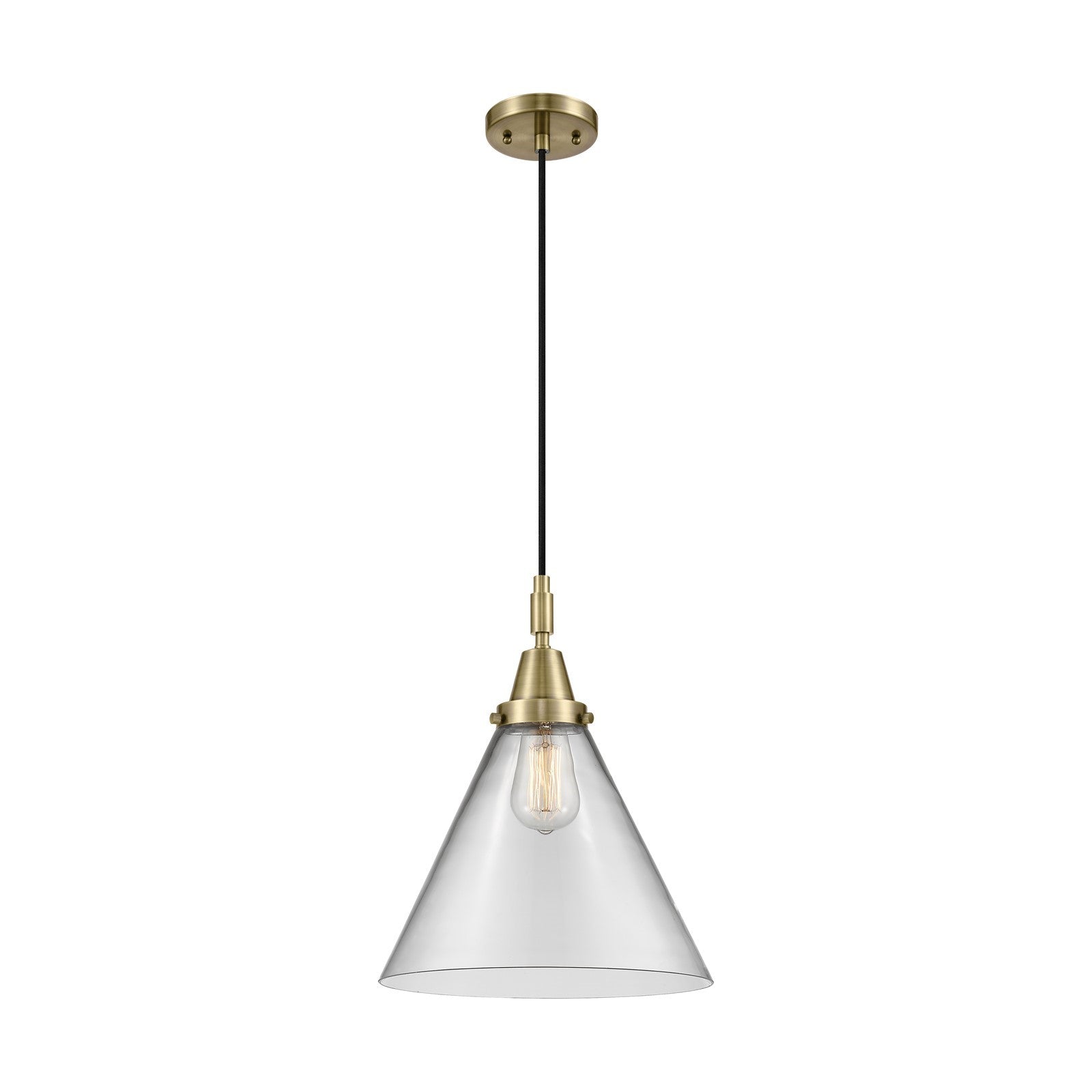Innovations Cone 12in 1-Light Mini Pendant | Industrial Antique Brass and Clear Glass | Kitchen Island & Dining Room | Model 447-1P-AB-G42-L