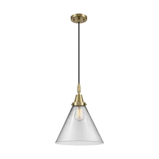 Innovations Cone 12in 1-Light Mini Pendant | Industrial Antique Brass and Clear Glass | Kitchen Island & Dining Room | Model 447-1P-AB-G42-L