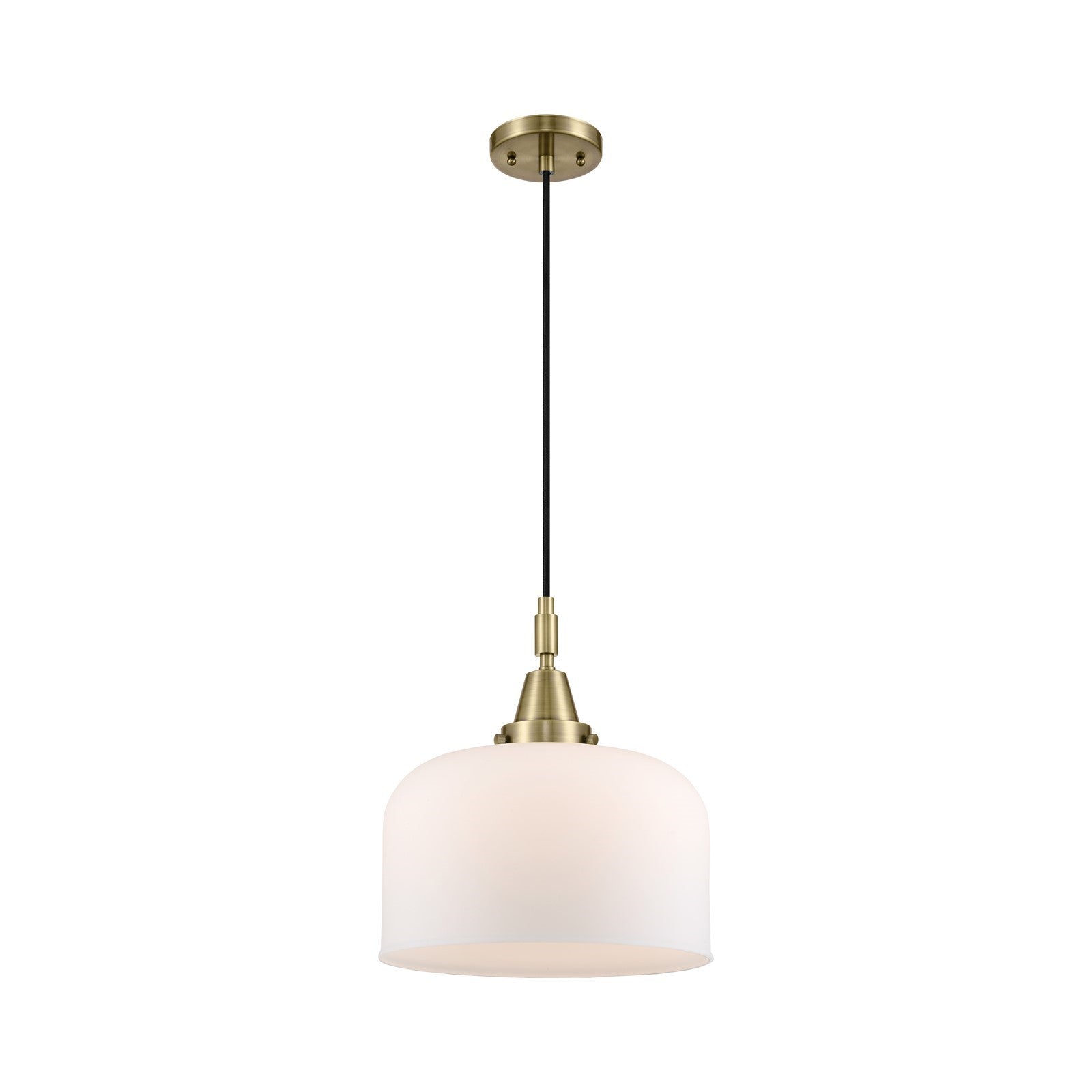 Innovations Bell 12in 1-Light Mini Pendant | Industrial Antique Brass and Matte White Glass | Kitchen Island & Dining Room | Model 447-1P-AB-G71-L