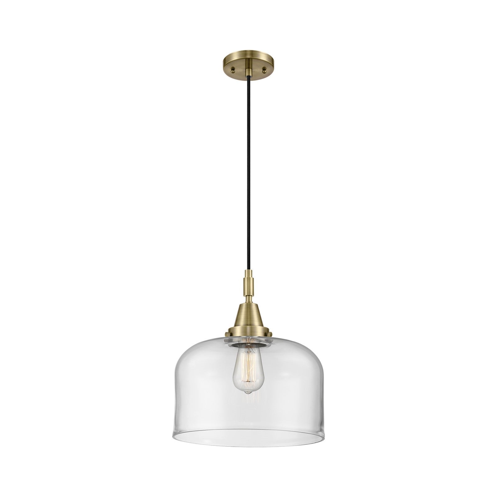 Innovations Bell 12in 1-Light Mini Pendant | Industrial Antique Brass and Clear Glass | Kitchen Island & Dining Room | Model 447-1P-AB-G72-L
