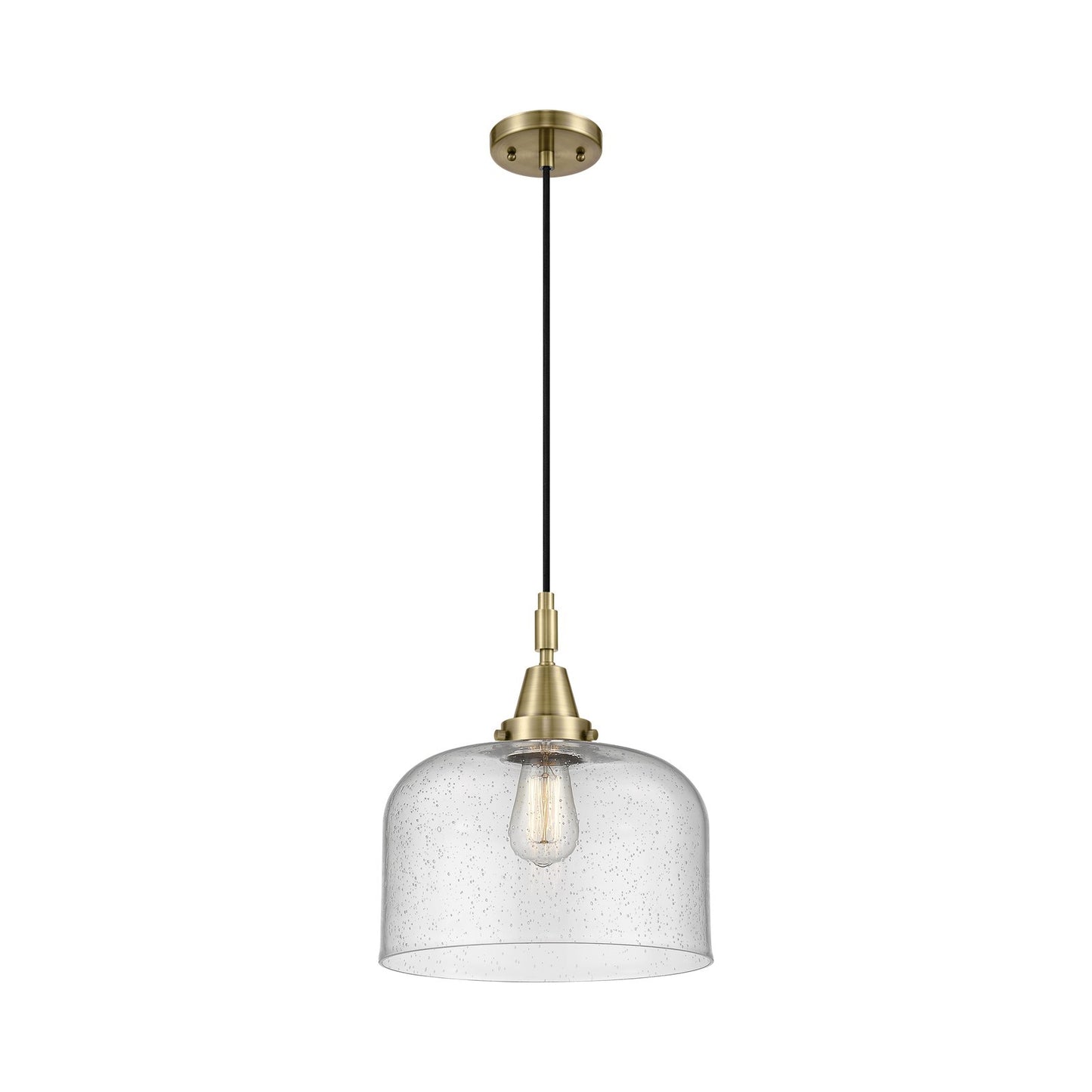 Innovations Bell 12in 1-Light Mini Pendant | Industrial Antique Brass and Seedy Glass | Kitchen Island & Dining Room | Model 447-1P-AB-G74-L