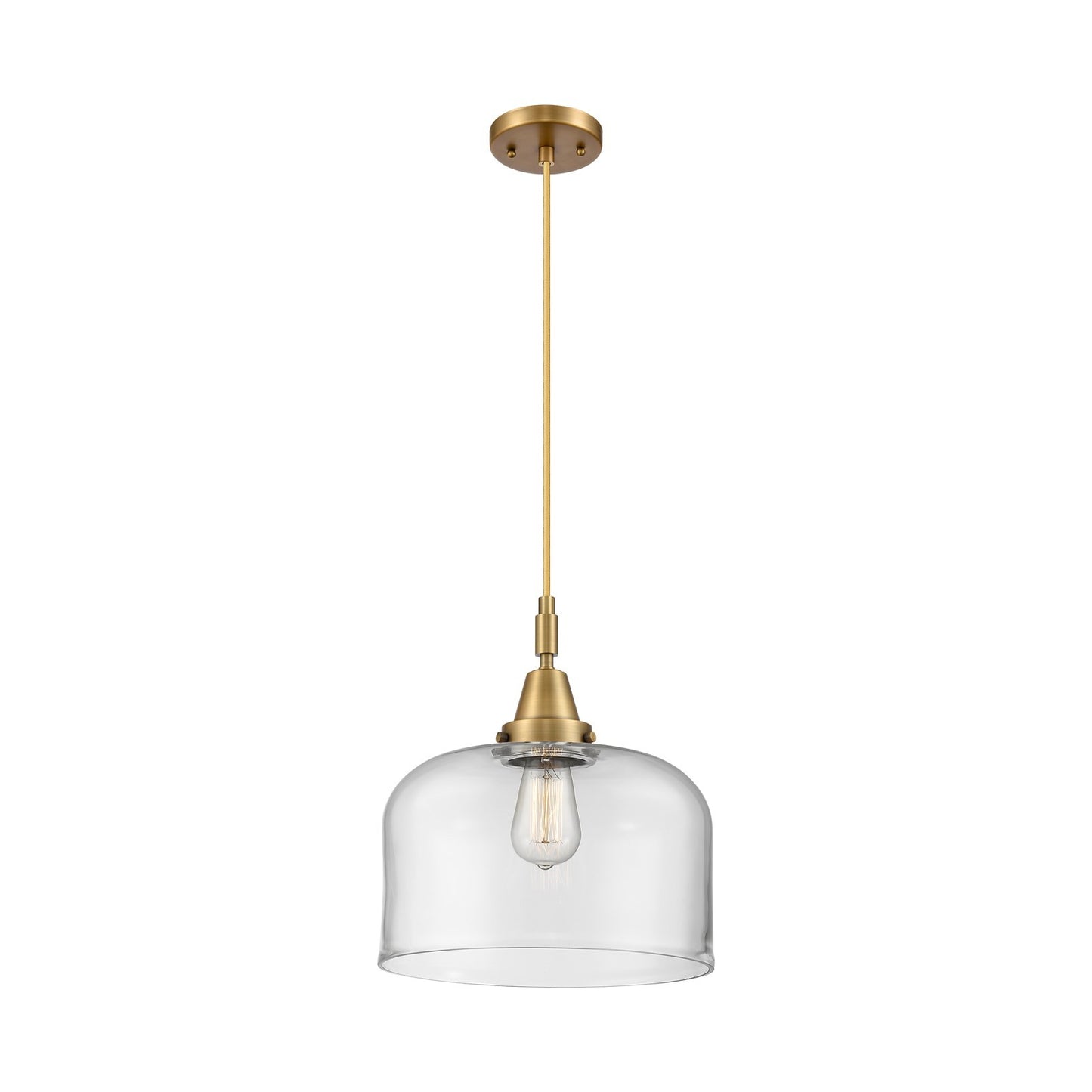 Innovations Bell 12in 1-Light Mini Pendant | Industrial Brushed Brass and Clear Glass | Kitchen Island & Dining Room | Model 447-1P-BB-G72-L