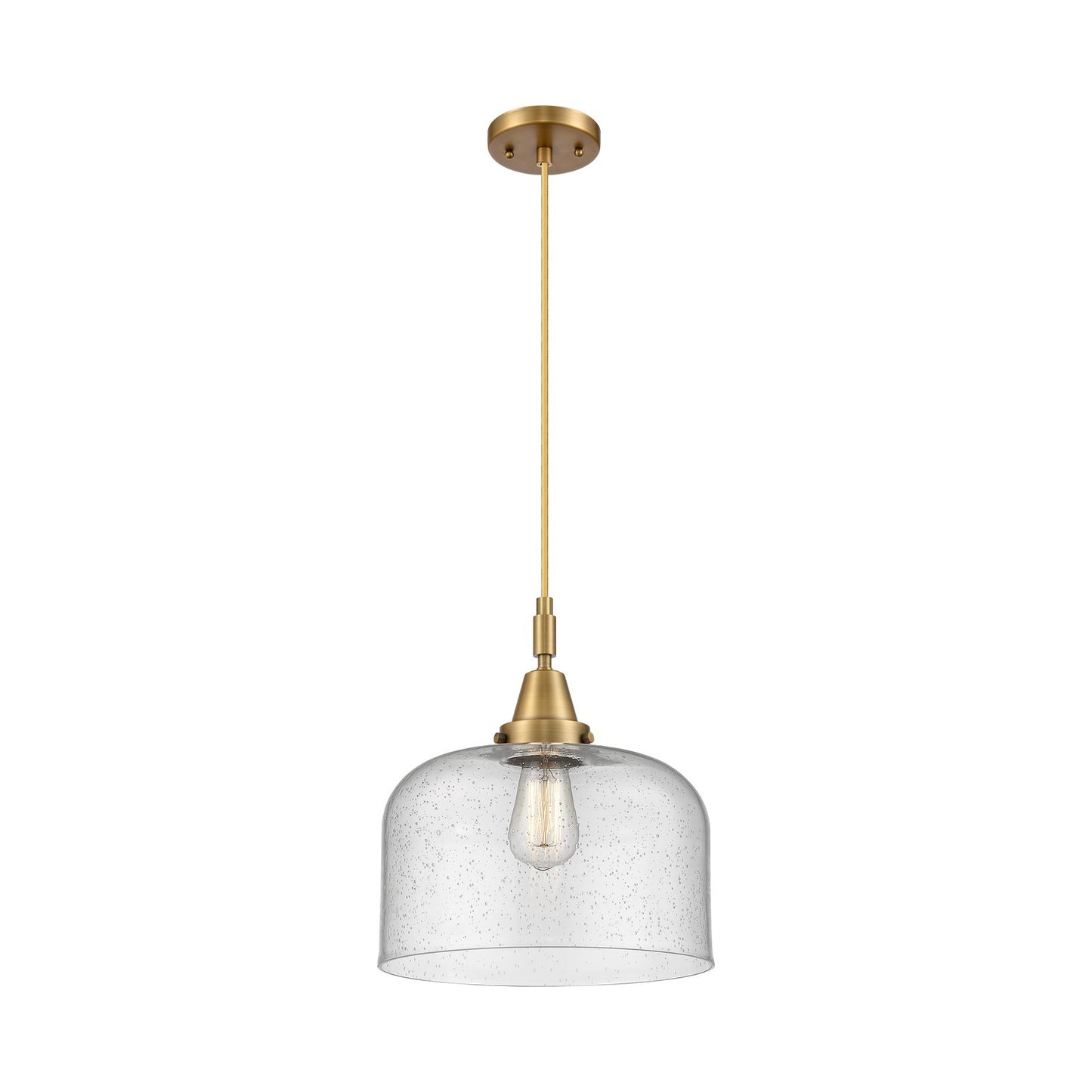 Innovations Bell 12in 1-Light Mini Pendant | Brushed Brass and Seedy Glass | Kitchen Island & Dining Room | 12 x 12 x 14 in | Model 447-1P-BB-G74-L