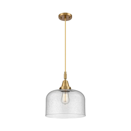 Innovations Bell 12in 1-Light Mini Pendant | Brushed Brass and Seedy Glass | Kitchen Island & Dining Room | 12 x 12 x 14 in | Model 447-1P-BB-G74-L