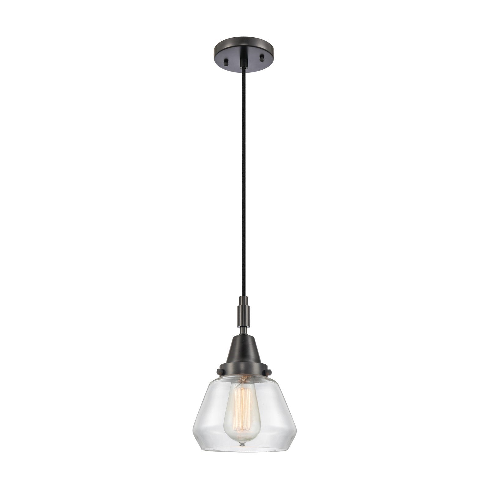 Innovations Fulton 7in 1-Light Mini Pendant | Matte Black and Clear Glass | Kitchen Island & Dining Room | 7 x 7 x 10 in | Model 447-1P-BK-G172