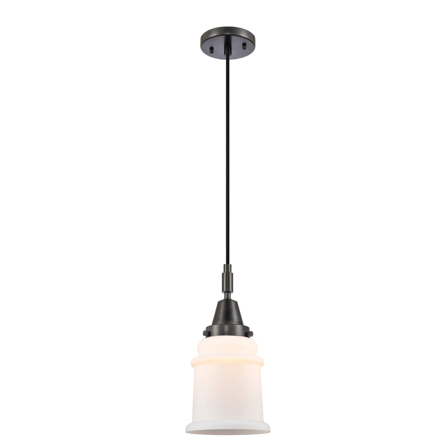 Innovations Canton 6in 1-Light Mini Pendant | Matte Black and Matte White Glass | Kitchen Island & Dining Room | 6 x 6 x 11 in | Model 447-1P-BK-G181