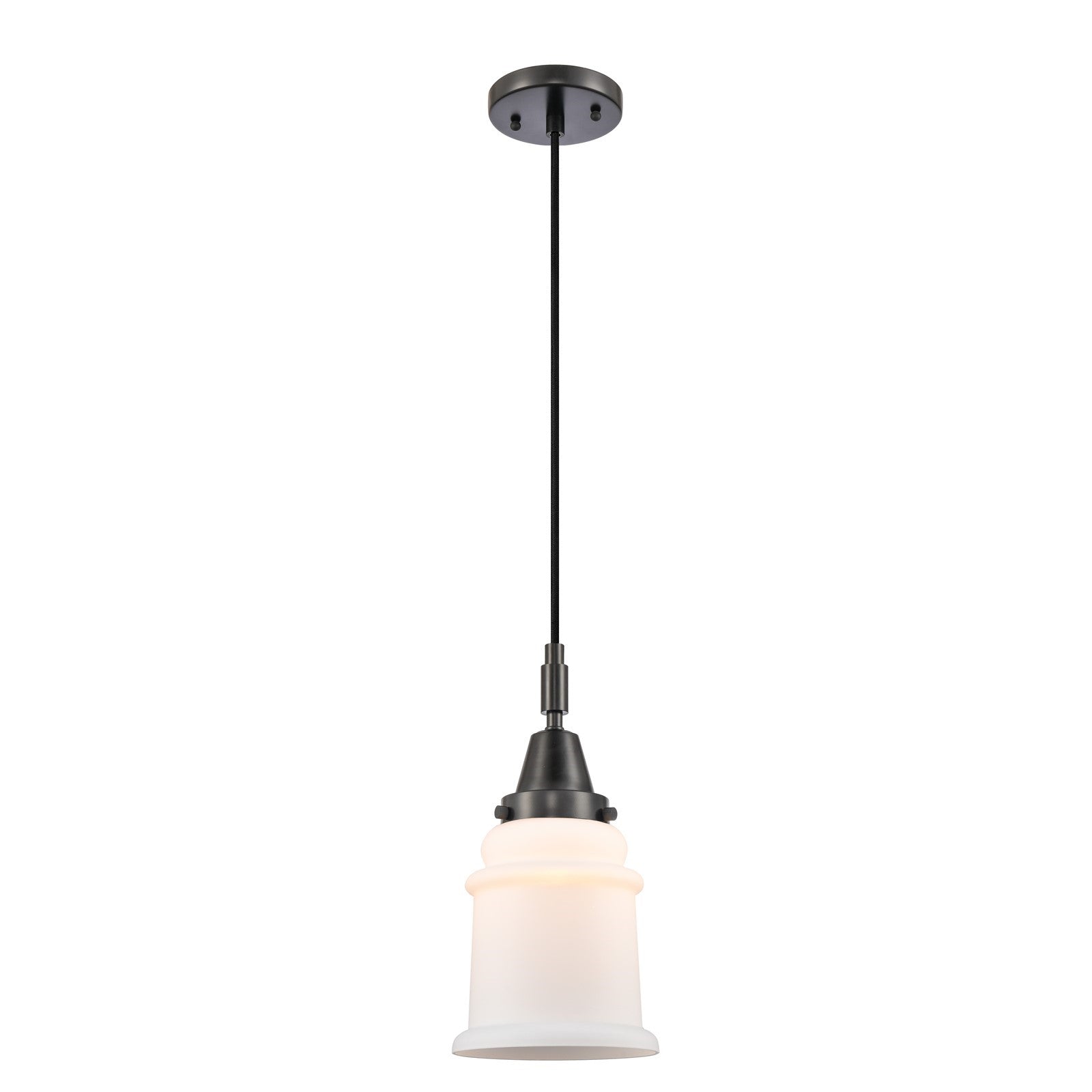 Innovations Canton 6in 1-Light Mini Pendant | Matte Black and Matte White Glass | Kitchen Island & Dining Room | 6 x 6 x 11 in | Model 447-1P-BK-G181