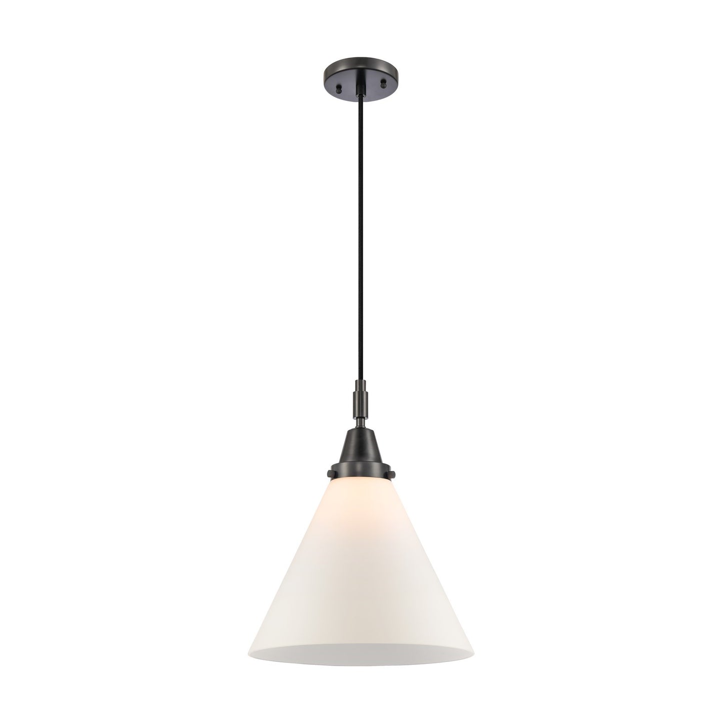 Innovations Cone 12in 1-Light Mini Pendant | Industrial Matte Black and Matte White Glass | Kitchen Island & Dining Room | Model 447-1P-BK-G41-L