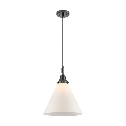 Innovations Cone 12in 1-Light Mini Pendant | Industrial Matte Black and Matte White Glass | Kitchen Island & Dining Room | Model 447-1P-BK-G41-L