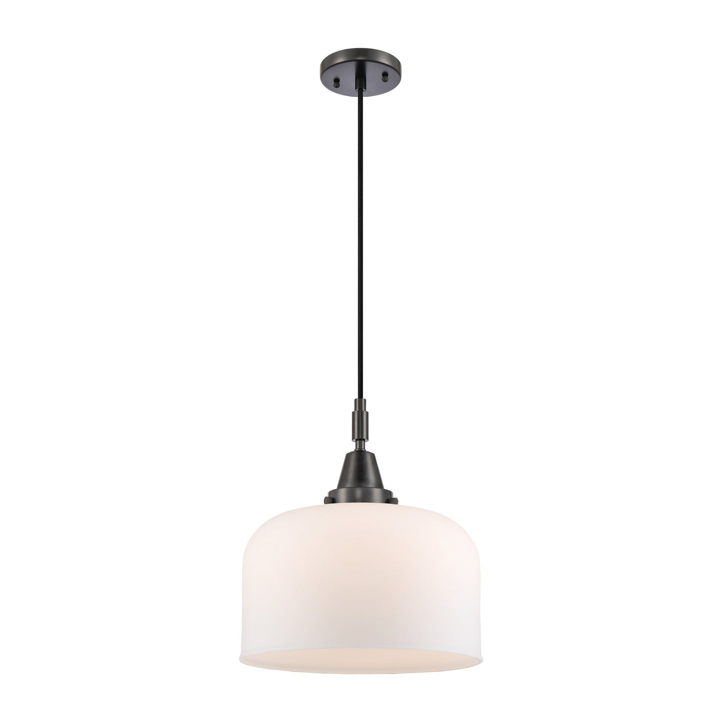 Innovations Bell 12in 1-Light Mini Pendant | Industrial Matte Black and Matte White Glass | Kitchen Island & Dining Room | Model 447-1P-BK-G71-L