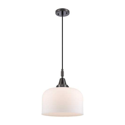 Innovations Bell 12in 1-Light Mini Pendant | Industrial Matte Black and Matte White Glass | Kitchen Island & Dining Room | Model 447-1P-BK-G71-L