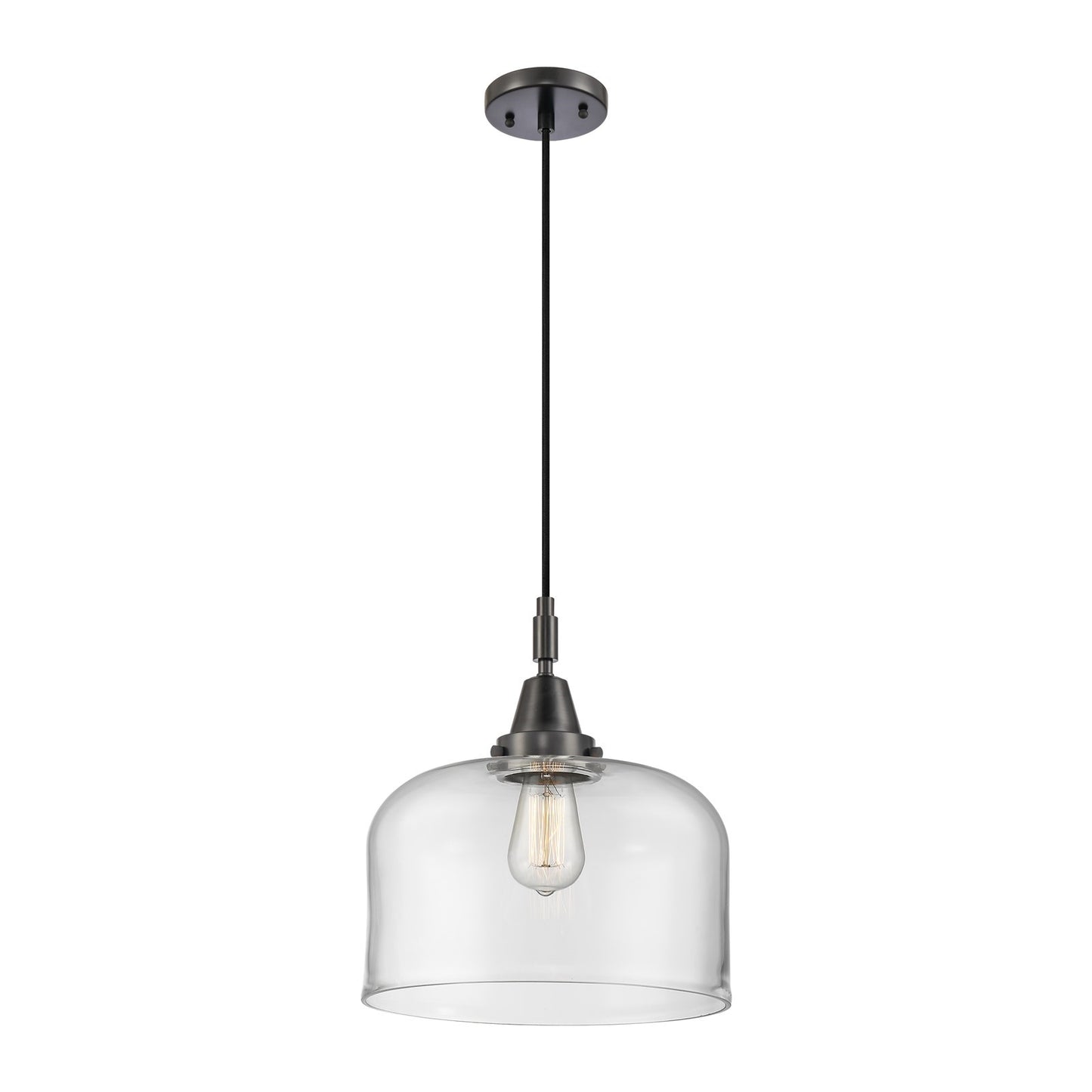 Innovations Bell 12in 1-Light Mini Pendant | Industrial Matte Black and Clear Glass | Kitchen Island & Dining Room | Model 447-1P-BK-G72-L