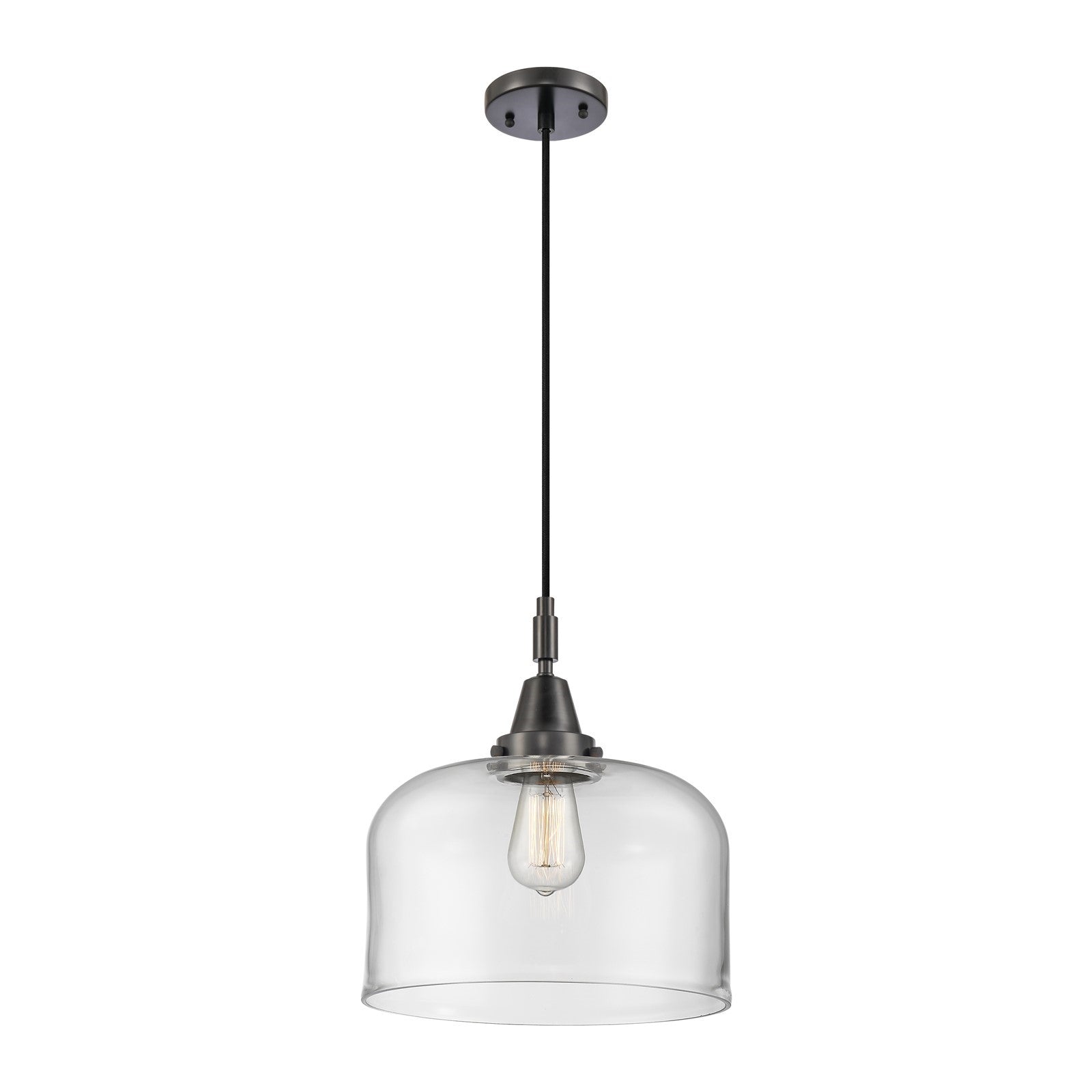 Innovations Bell 12in 1-Light Mini Pendant | Industrial Matte Black and Clear Glass | Kitchen Island & Dining Room | Model 447-1P-BK-G72-L