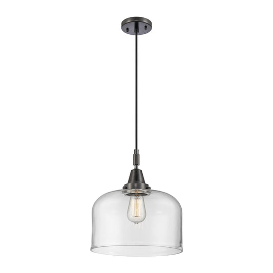 Innovations Bell 12in 1-Light Mini Pendant | Industrial Matte Black and Clear Glass | Kitchen Island & Dining Room | Model 447-1P-BK-G72-L